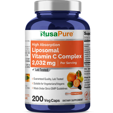 NusaPure Liposomal Vitamin C 2032mg - 200 Veggie Vegan Capsules, BioPerine - High Absorption Ascorbic Acid NusaPureAu supplements