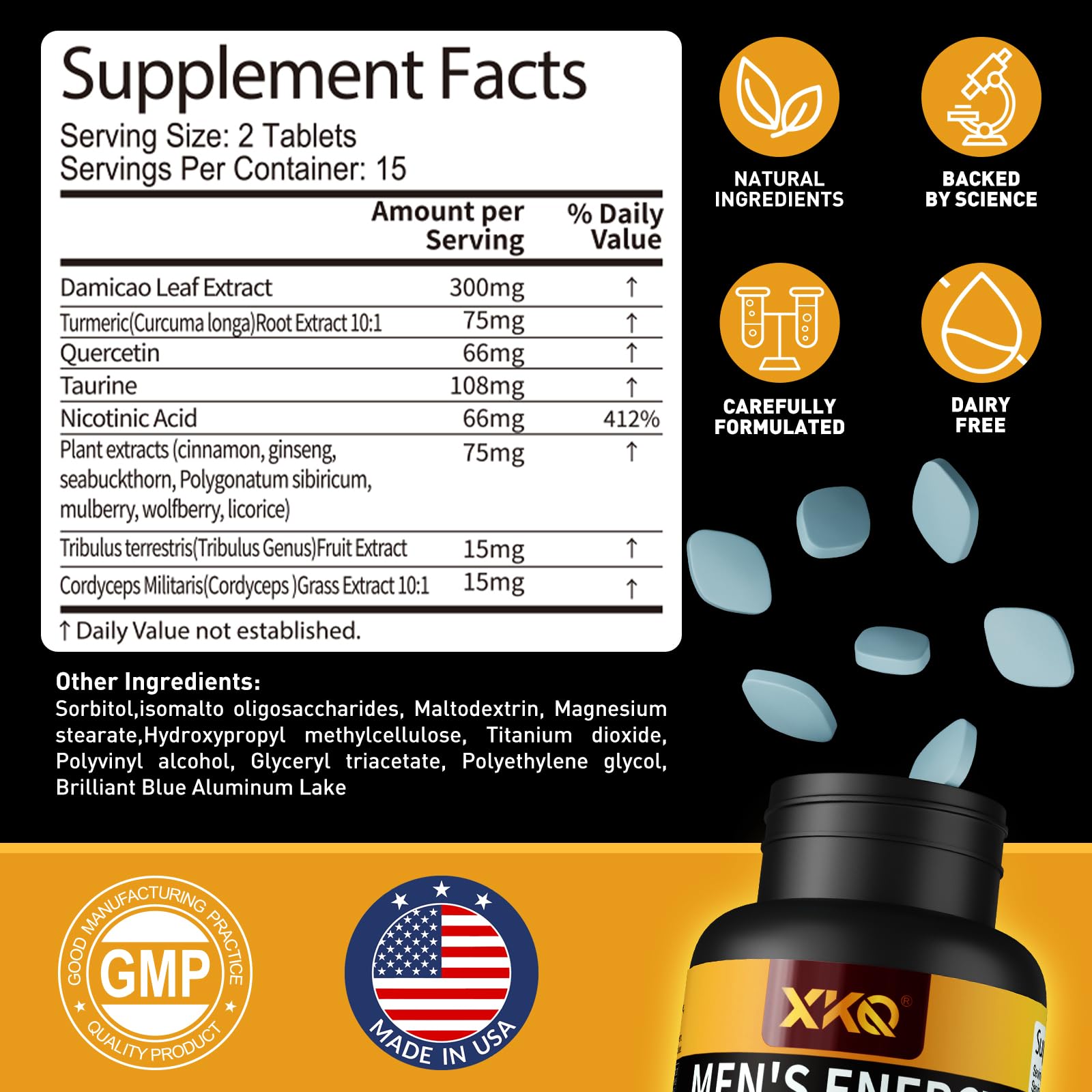 XKQ Men’s Vitality Support Supplement – Daily Energy & Performance Formula for Adult Men | Supports Circulation, Stamina & Confidence | Herbal & Amino Blend | 30 Tablets | 3rd Party Tested XKQAu supplements
