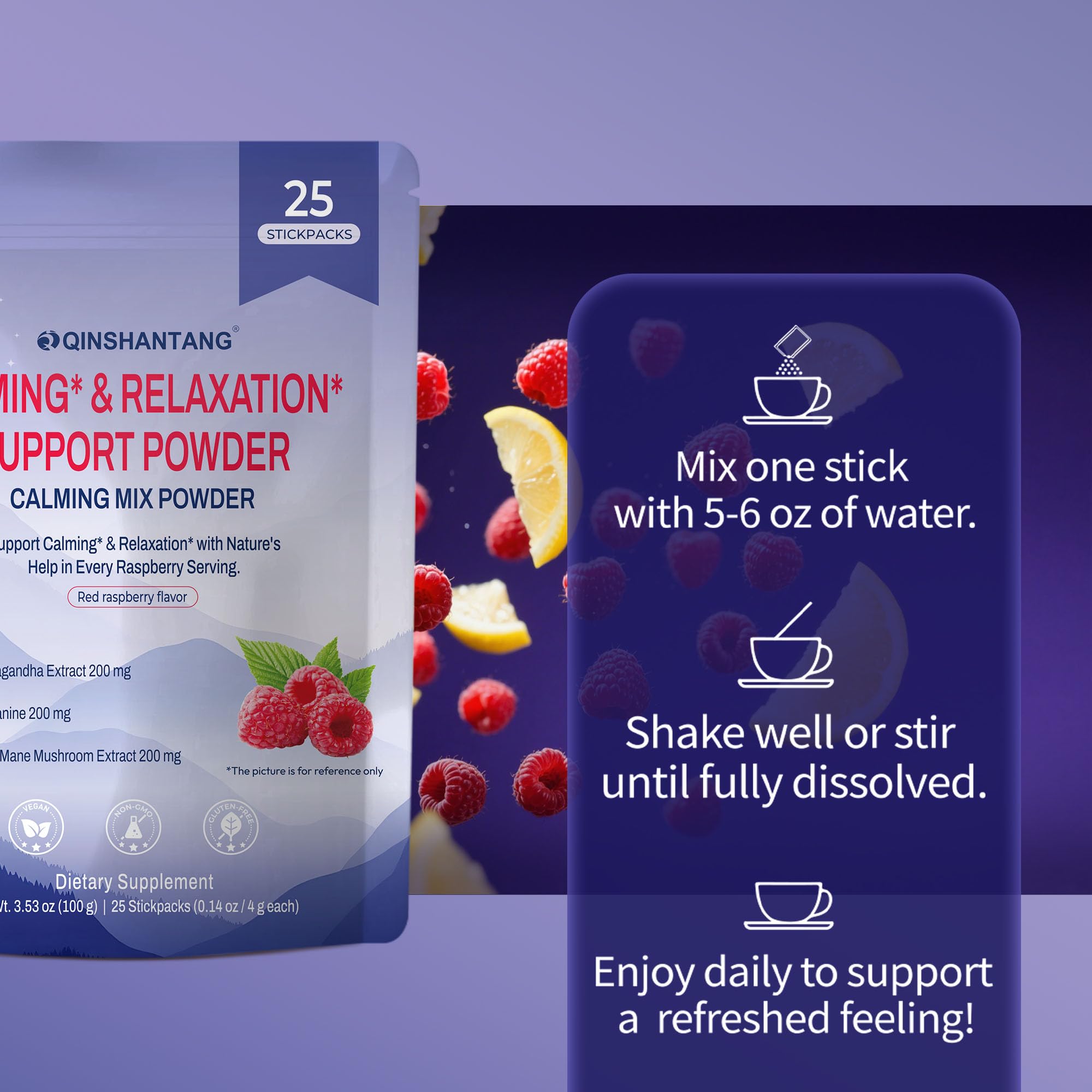 Super Cortisol Drink – Calm Magnesium Powder, L-Theanine, Lion’s Mane & Ashwagandha | Relaxation, Focus & Stress Balance for Women | Sugar-Free, On-The-Go | Red Raspberry Flavor, 25 Servings QIN SHAN TANGAu supplements