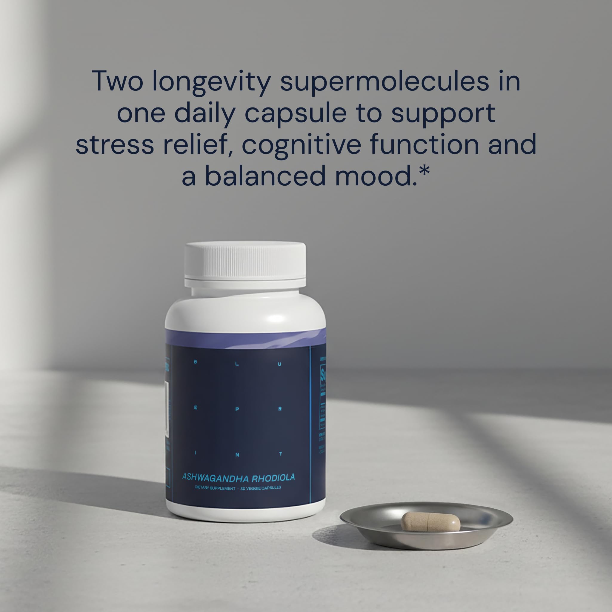 Blueprint Bryan Johnson Ashwagandha & Rhodiola Supplement – 120mg Ashwagandha + Rhodiola Root – Daily Adaptogen Capsules for Stress Support, Mood Balance, Energy & Focus – 30 Vegan Capsules Blueprint Bryan JohnsonAu supplements