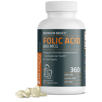 Bronson Folic Acid 800 MCG Supports Prenatal Development, 1 Year Supply, Non-GMO BronsonAu supplements