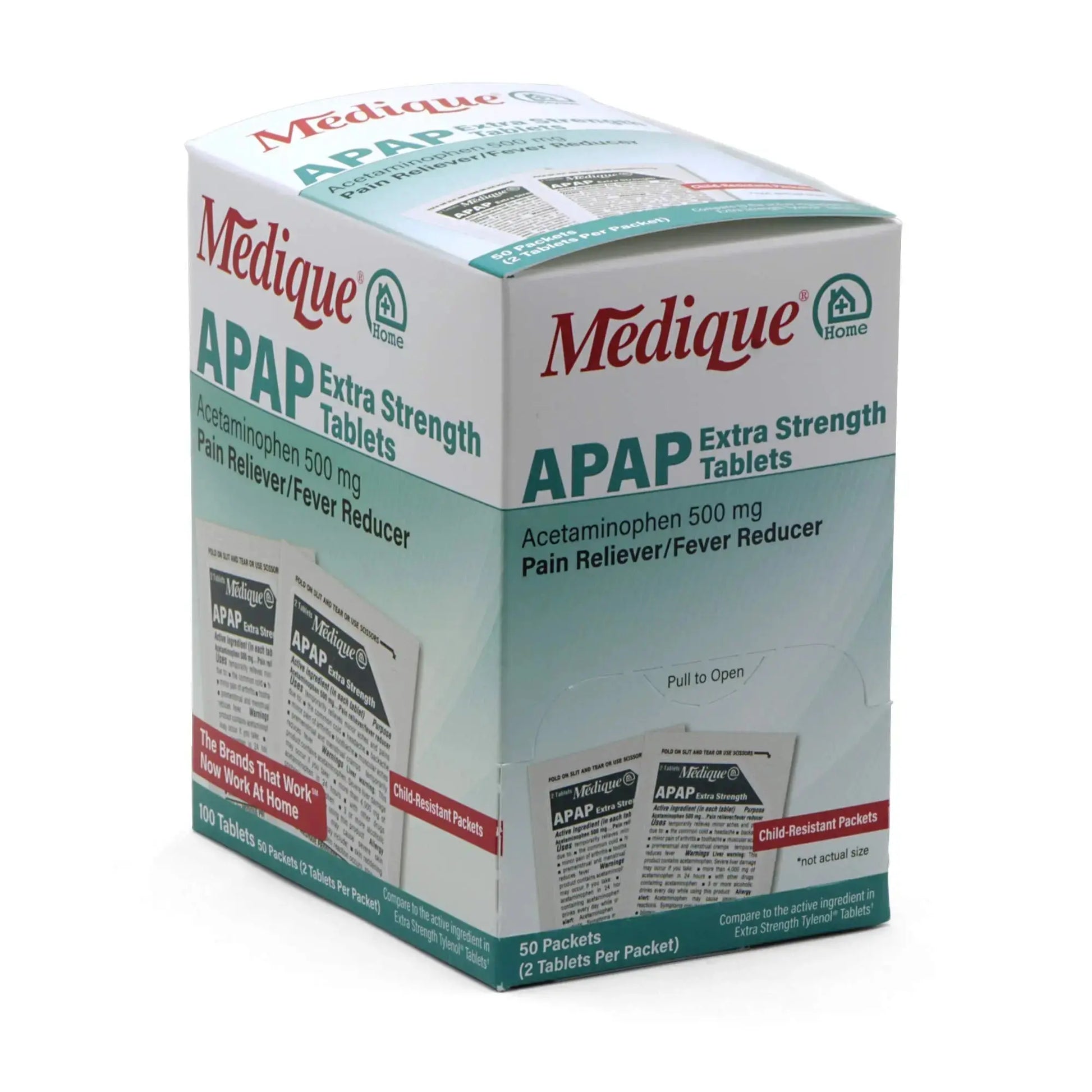 Medique @ Home 70433 Extra Strength APAP Tablets, Non-Aspirin, 50 Packets (2 Tablets per Packet) Total-100 Count MediqueAu supplements