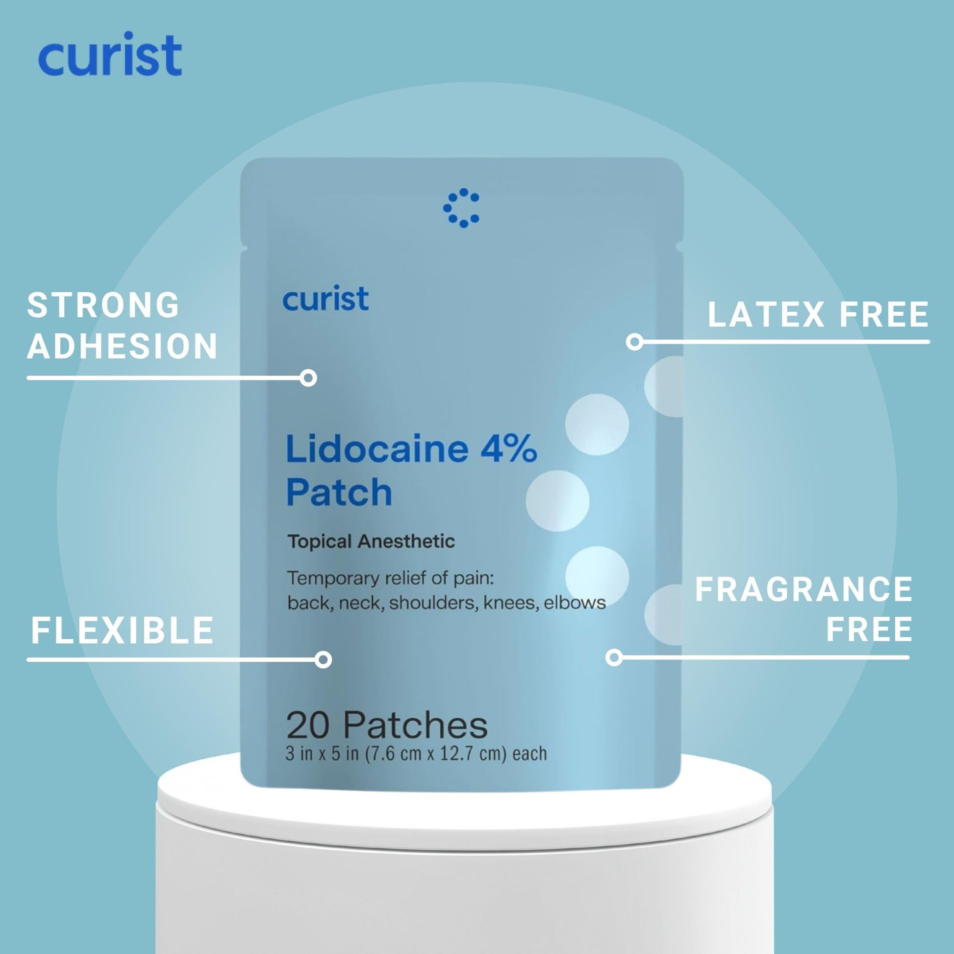 Curist Super Stick Lidocaine Patches Topical Pain Relief - Long Lasting Adhesive for Back Relief, Neck Relief, Sore Muscle Relief (20 Patches -1 Pack - 3x5 Lidocaine 4% Patches) CuristAu supplements