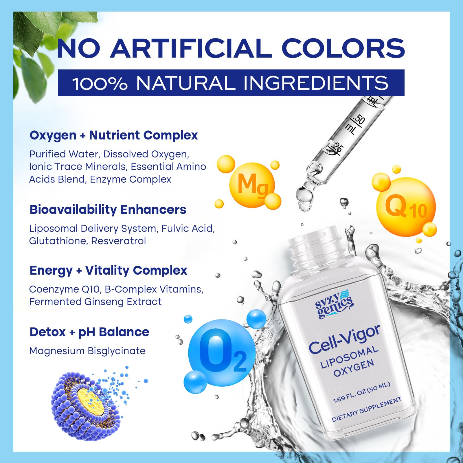SYZY GENICS Liquid Oxygen Drops – 13-in-1 Oxygen Boost Liposomal Formula with CoQ10, B Vitamins, Ginseng, Glutathione & Resveratrol – High Absorption Energy & Immune Support – 1.69 fl oz SYZY GENICSAu supplements