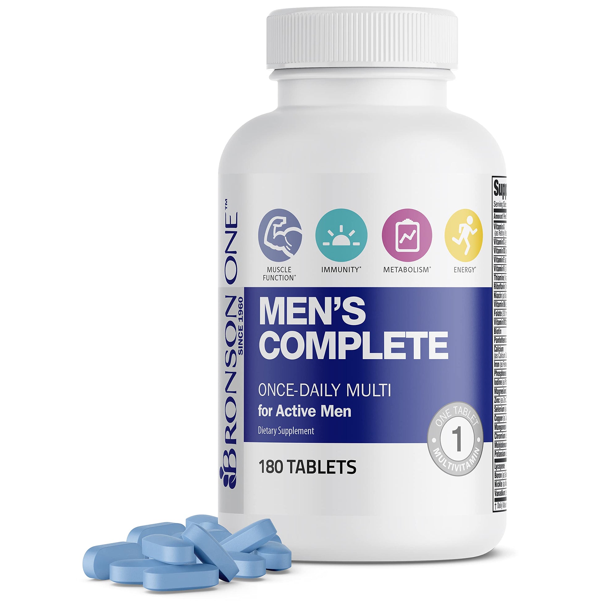 Bronson ONE Daily Men’s Complete Multivitamin Multimineral Once-Daily Multi for Active Men, 180 Tablets BronsonAu supplements