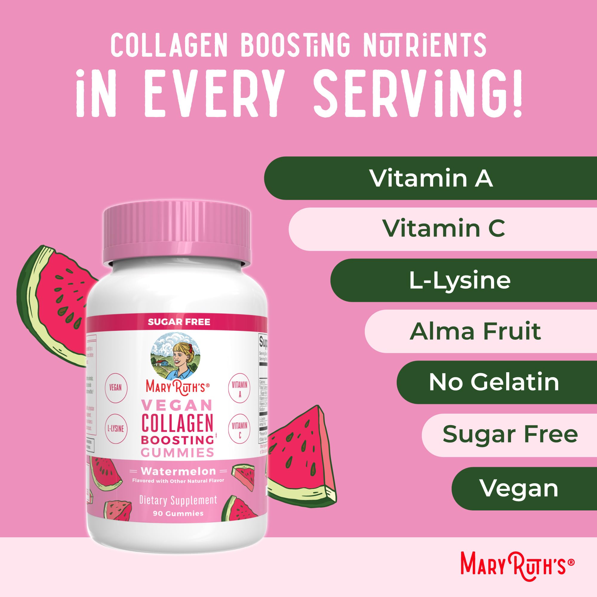 MaryRuth Organics Vegan Collagen for Women & Men, Collagen Boosting Gummies, Skin Care, Lysine, Vitamin C, Vitamin A, Amla, Supplement for Hair & Skin, Vegan, Non-GMO, Gluten Free, 90 Servings MARYRUTH'SUS supplements