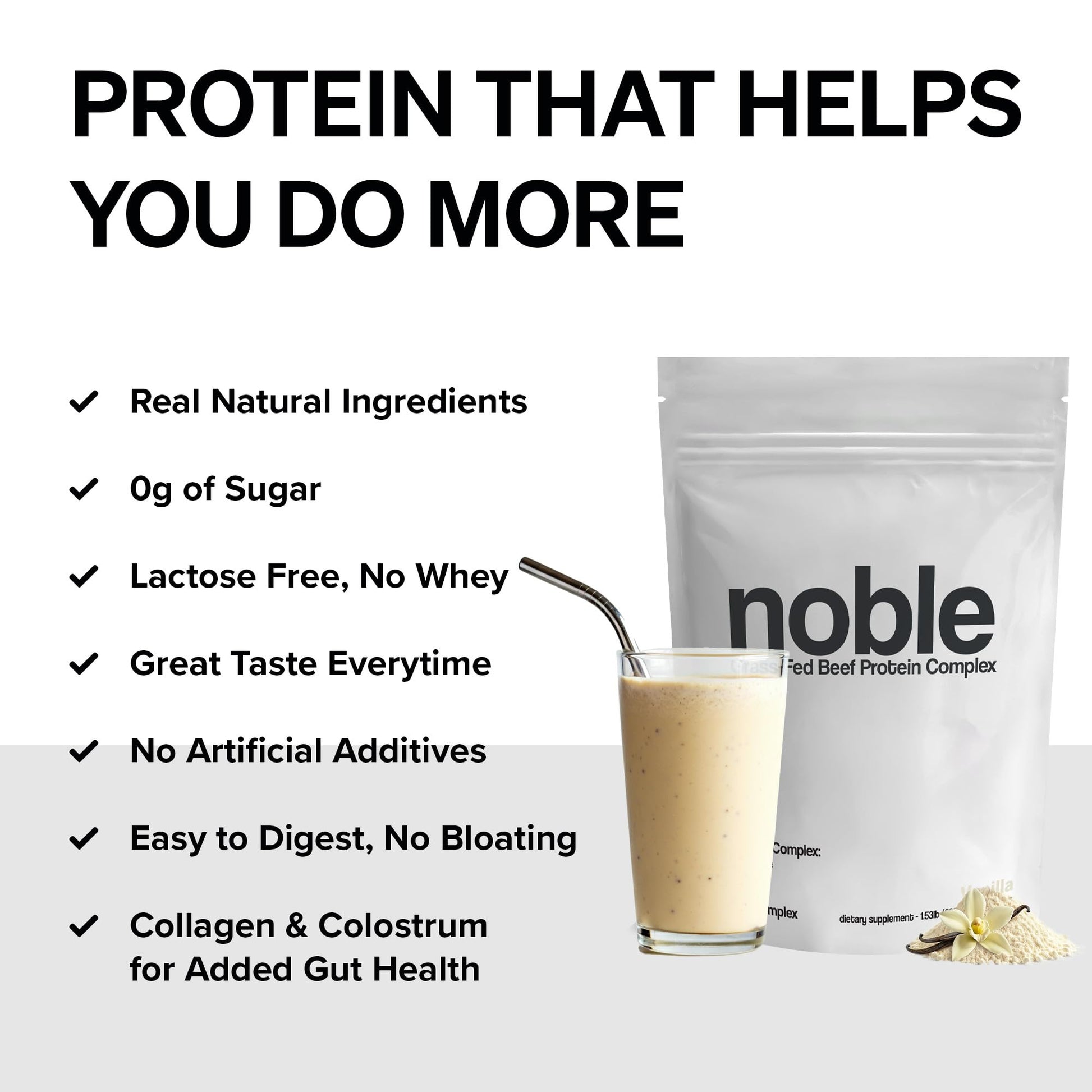 Noble Grass Fed Beef Protein Powder | Beef Protein w/Collagen, Colostrum, Organ Blend | Carnivore, Keto Friendly | Whey, Gluten Free | Muscle, Gut Health, Skin, Joint Support | 30 Servings, Vanilla Noble OriginsAu supplements