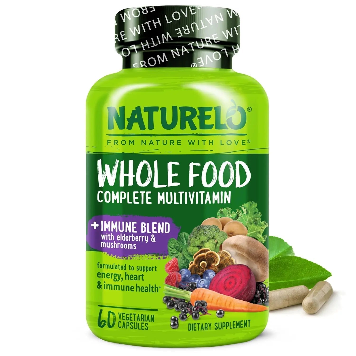 NATURELO Whole Food Multivitamin + Immune Blend with Elderberry & Mushrooms - Complete Multivitamin with Extra Immune Support NATURELOAu supplements