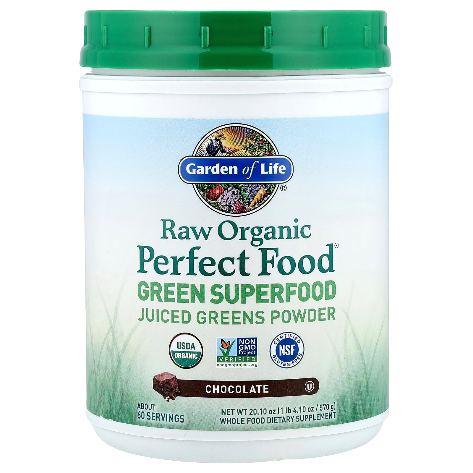 Garden of Life Raw Organic Perfect Food Green Superfood Juiced Greens Powder - Chocolate, 60 Servings, Non-GMO, Gluten Free, Vegan Whole Food Dietary Supplement Plus Probiotics, Enzymes Garden of LifeAu supplements