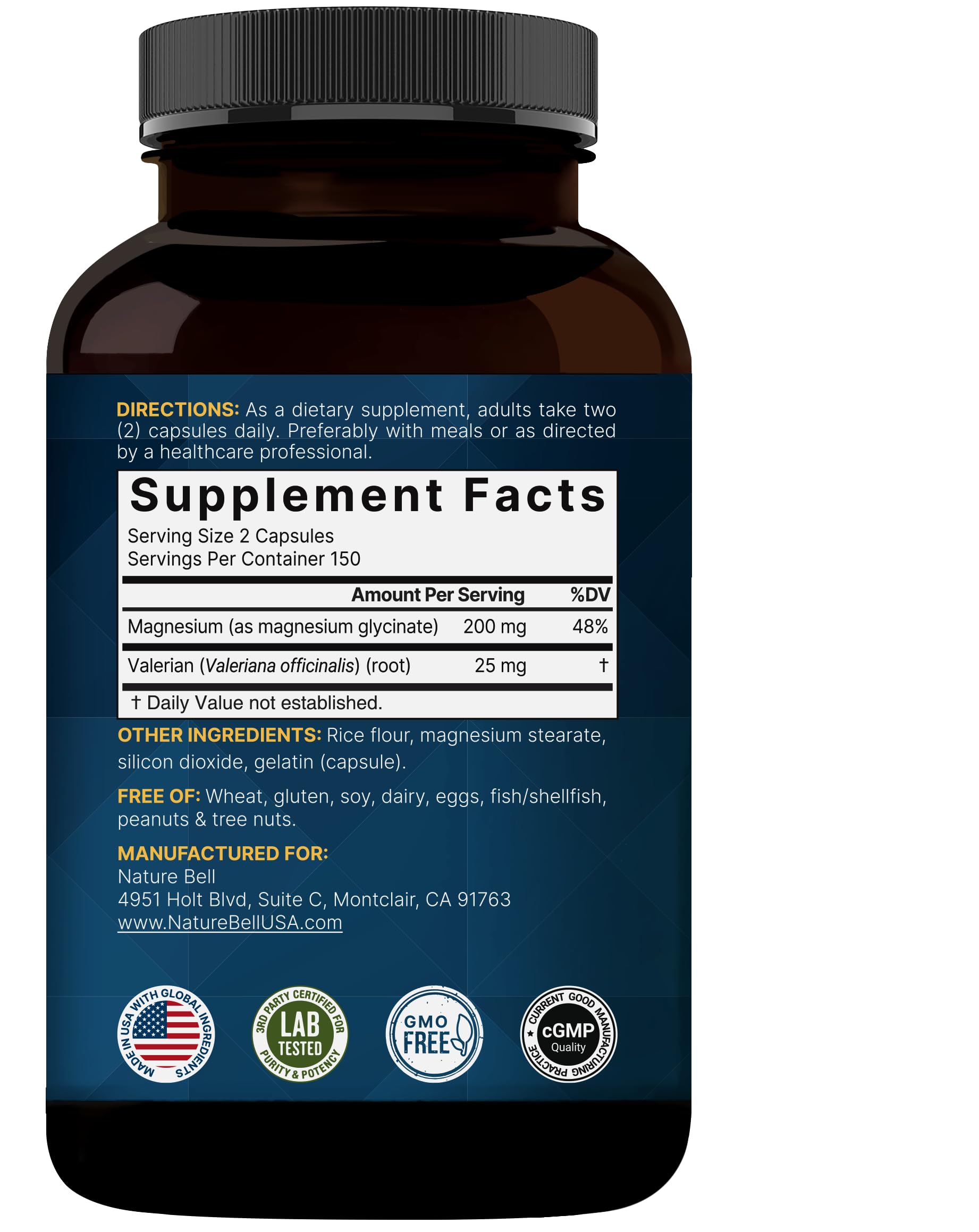 Pure Magnesium Glycinate for Sleep, 200mg with Valerian Root, 300 Capsules | 100% Chelated & Purified Mineral Supplement – Ultra High Absorption – Non-GMO, Gluten Free NatureBellAu supplements