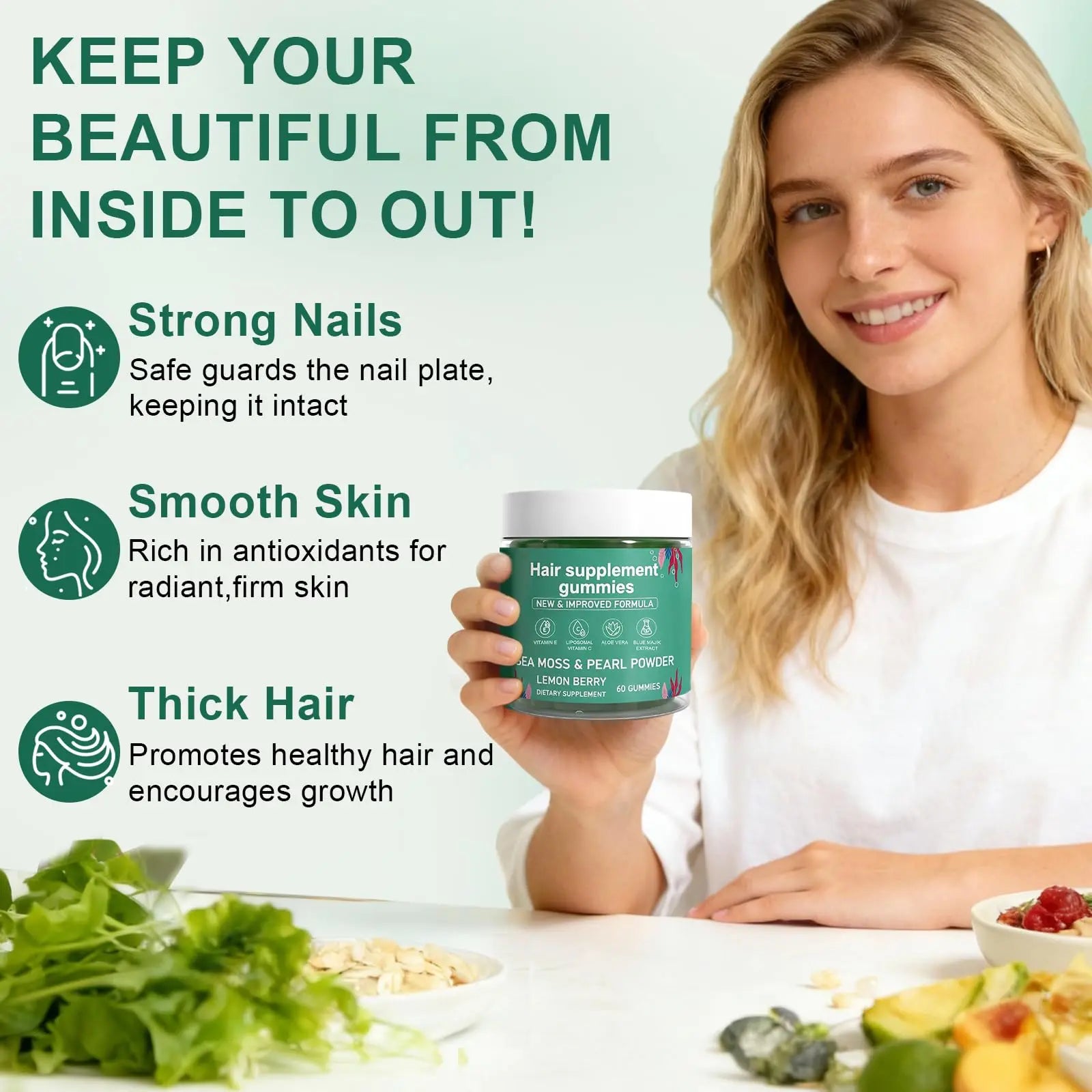 YATIME Hair Loss Gummies,Sea Moss Gummies with Vitamin C, Vitamin E, Aloe Vera, Pearl Powder Support Faster Hair Growth YATIMEAu supplements