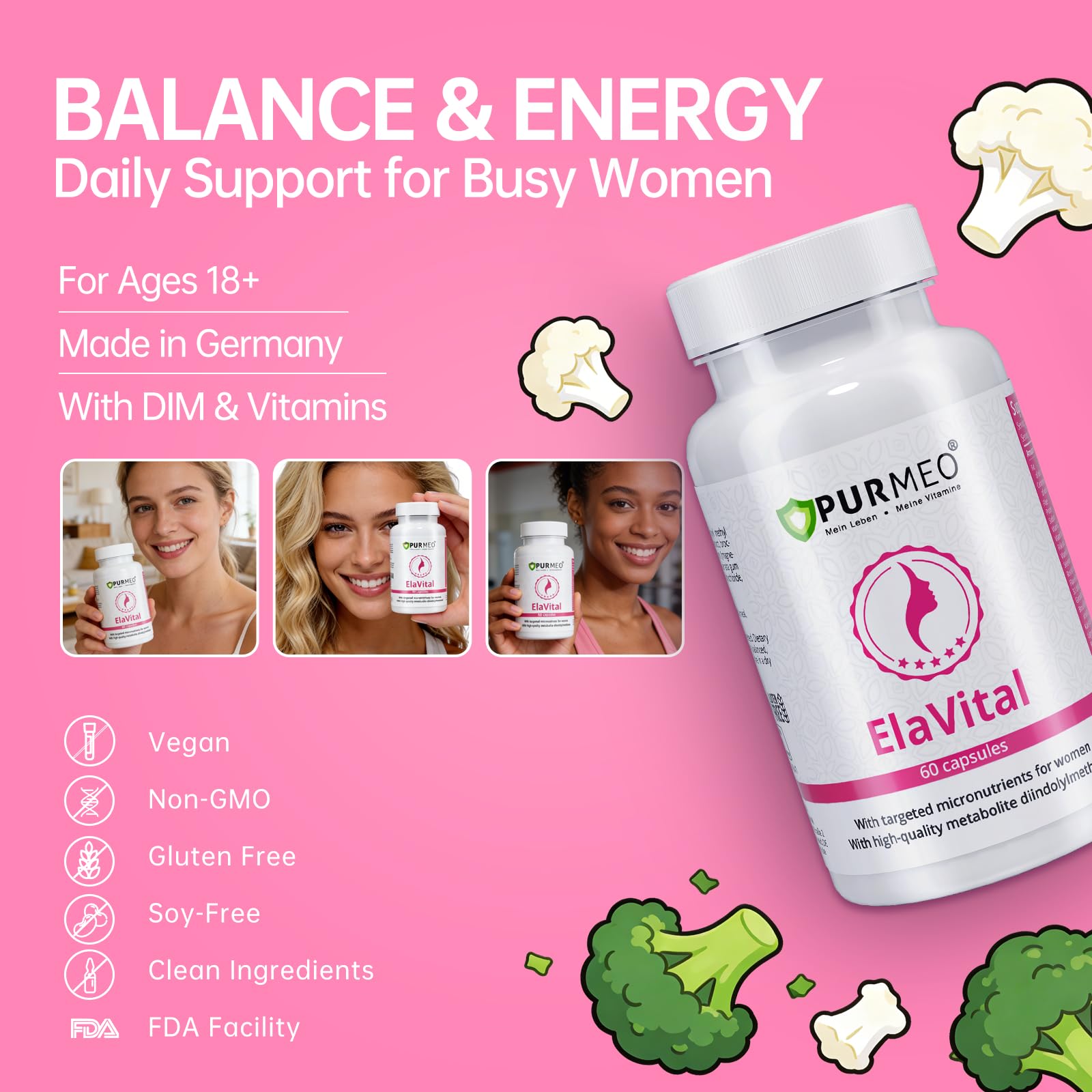 purmeo DIM Supplement for Women, Patented Formula Diindolylmethane Support Estrogen Hormone Balance & Breast Health, Non-GMO, 60ct Vegan Capsules purmeoAu supplements