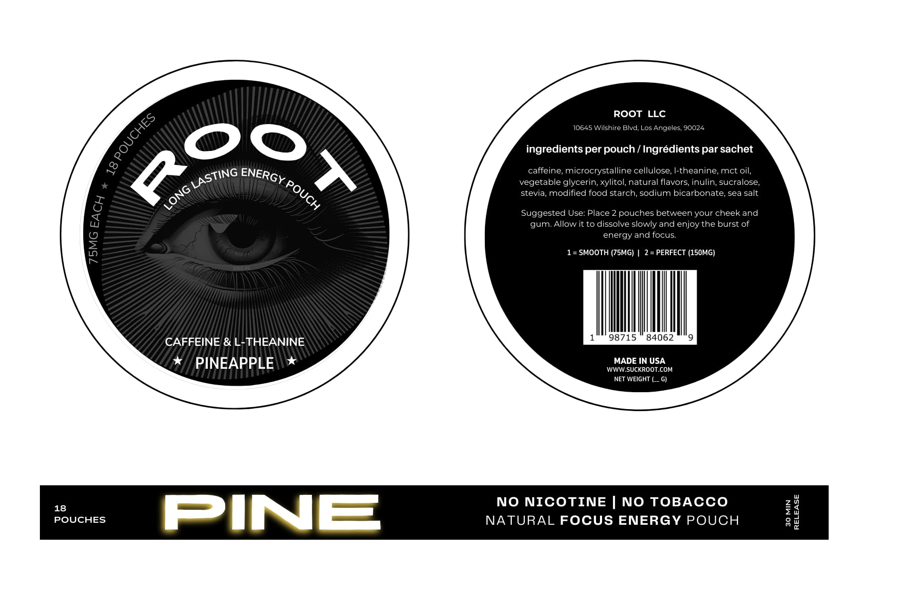Root Nootropic Energy Pouches – Caffeine & L-Theanine for Focus & Clarity – Sugar-Free, Long-Lasting Alternative to ZYN - Pineapple - (Pack of 3) RootAu supplements