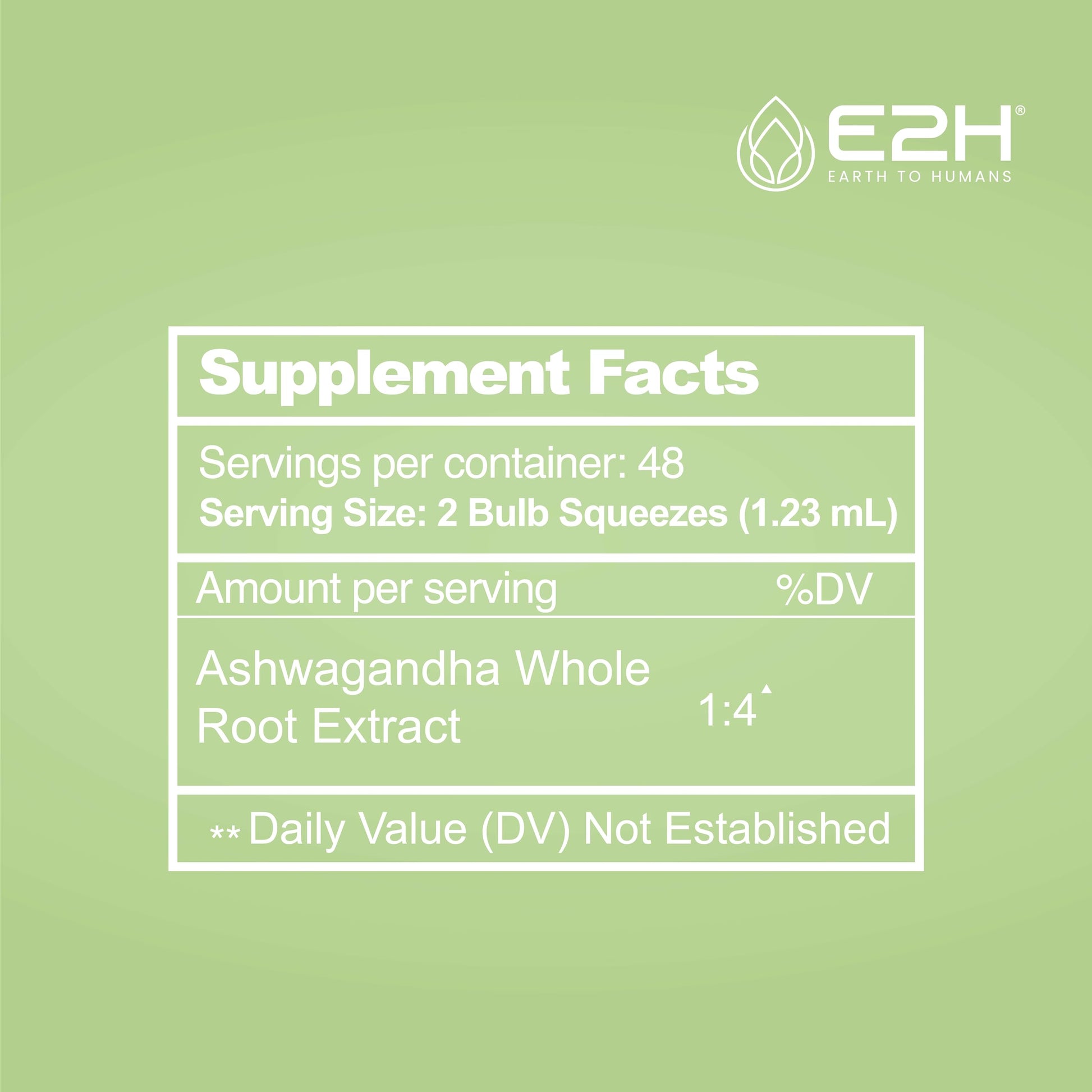 E2H Ashwagandha Liquid Drops - All-Natural Ashwagandha Supplement for Stress Relief and Mood Enhancer- Organic Ashwagandha Root Extract Effective Cortisol Manager | Non-GMO, Vegan | 2 Fl Oz E2H EARTH TO HUMANSAu supplements