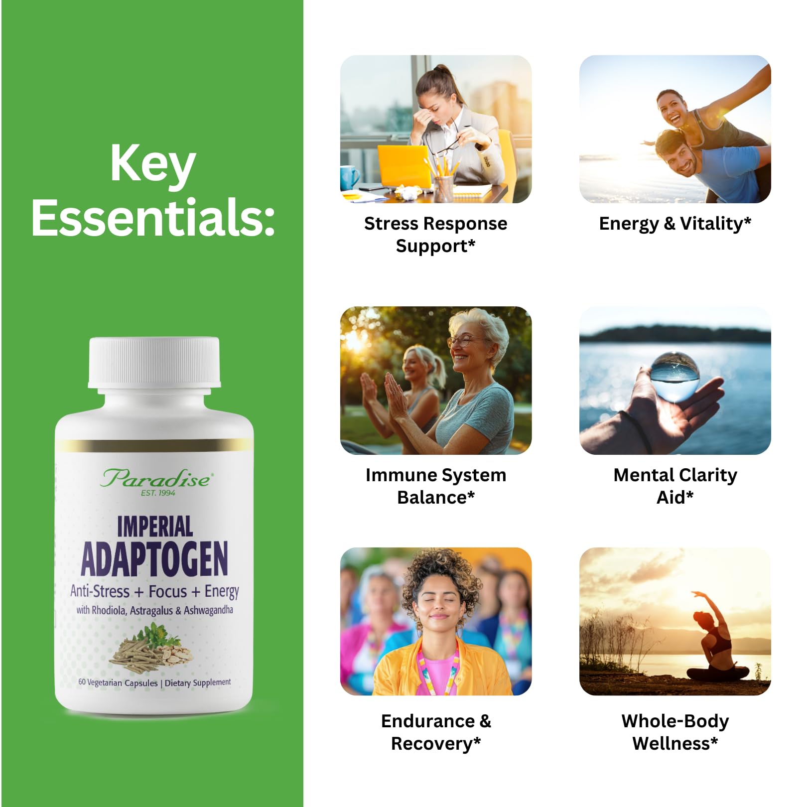 Paradise Herbs, Imperial Adaptogens, with Ashwagandha, Astragalus, Rhodiola, Proprietary Adaptogen Blend for Stress Support, Focus & Energy, 60 Vegetarian Capsules Paradise HerbsAu supplements