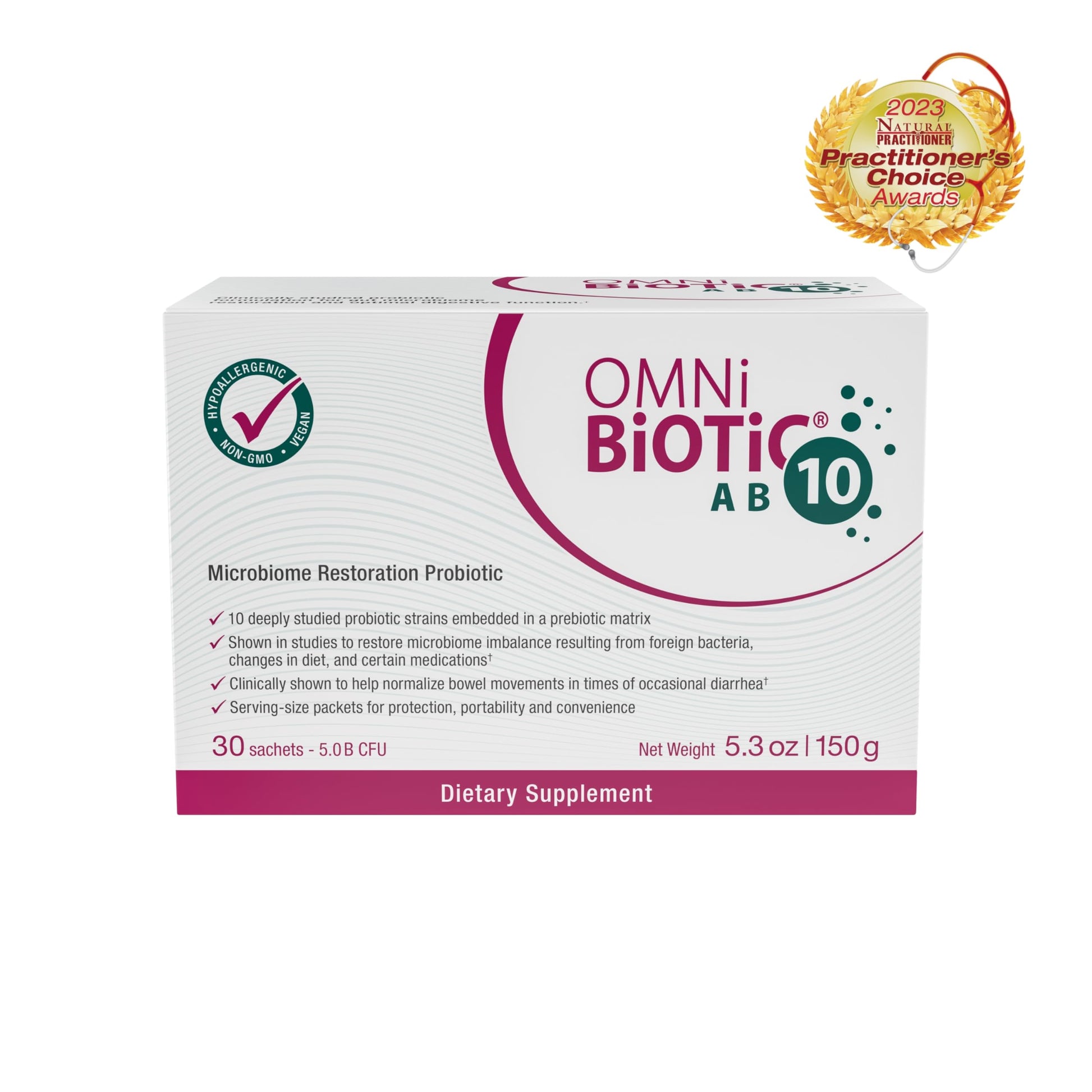 OMNi BiOTiC AB 10 - Clinically Tested Restorative Probiotic - Supports & Restores Gut Flora & Digestion - Digestive Probiotic for Diarrhea - Vegan, Hypoallergenic, Non-GMO (30 Daily Packets) OMNi BiOTiCUS supplements