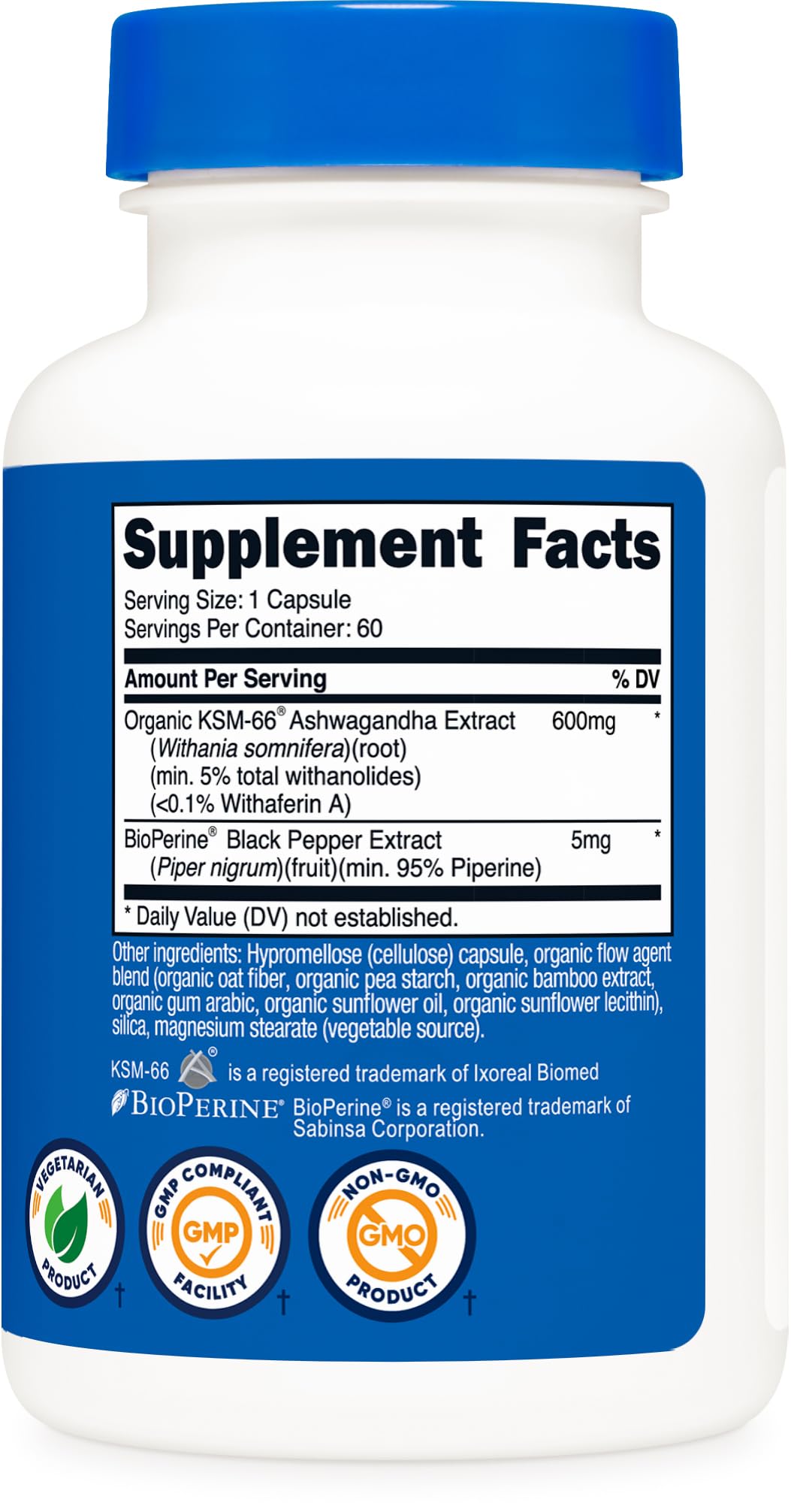 Nutricost KSM-66 Ashwagandha Root Extract 600mg, 60 Veggie Caps - 5% Withanolides - with BioPerine - Full-Spectrum Root Extract NutricostAu supplements