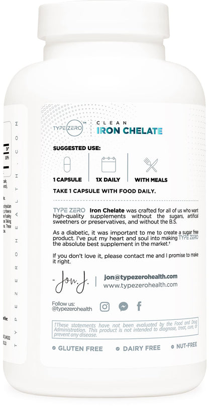 Type Zero Iron Chelate Capsules (18 MG, 240 CAPS) from Ferrochel Ferrous Bisglycinate Chelate - Non-GMO and Gluten Free Type ZeroUS supplements