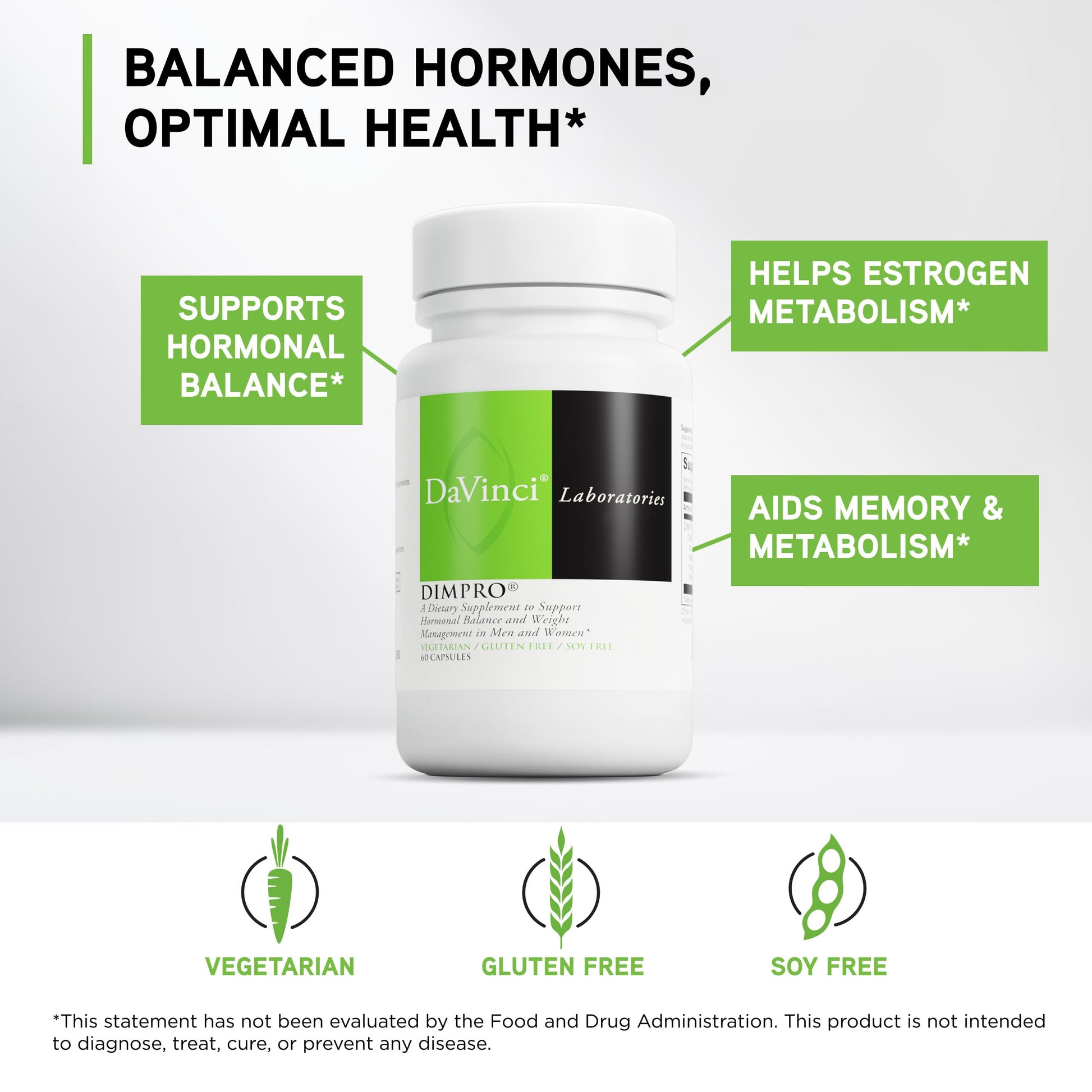 DAVINCI Labs DimPro - Dietary Supplement to Support Hormonal Balance in Men & Women & Healthy Weight Management* - with Vitamin E and More - Vegetarian - Soy-Free - Gluten-Free - 60 Capsules DAVINCIAu supplements