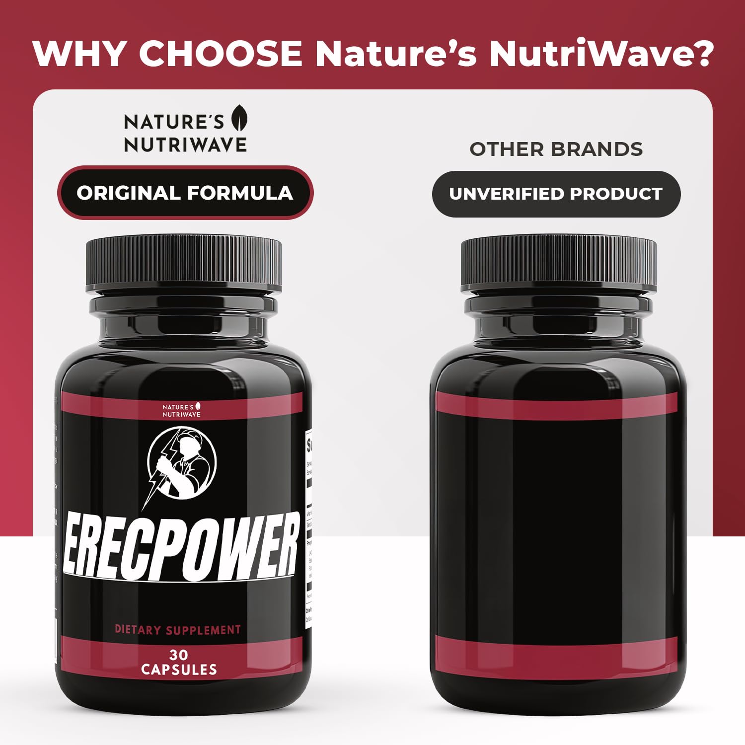 Nature’s NutriWave ErecPower – 100% Natural Men’s Wellness Supplement with Niacin, Zinc & Herbal Blend - Made in USA – 30 Capsules, 3 Month Supply Nature’s NutriWaveAu supplements