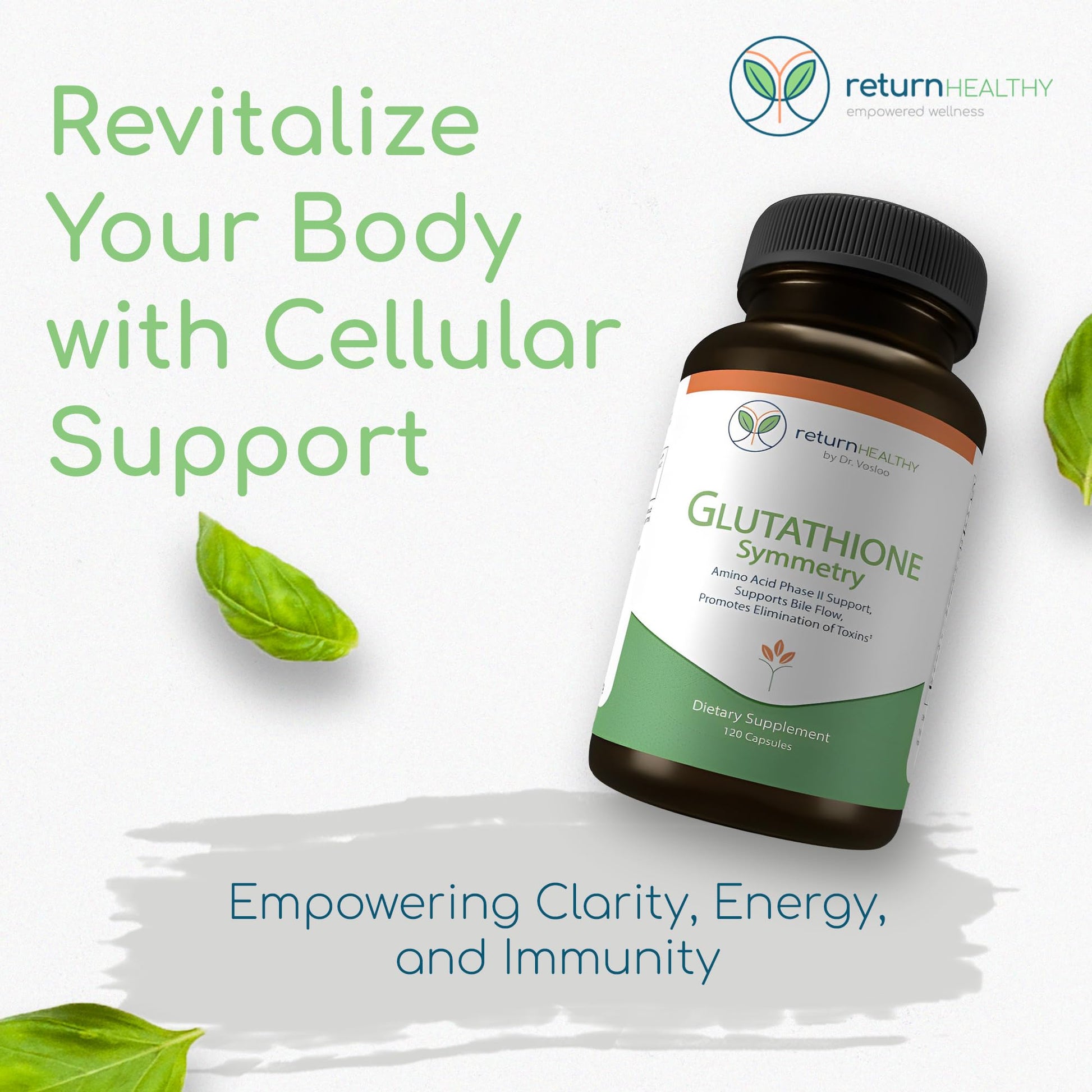 Return Healthy Glutathione Symmetry | S-Acetyl Glutathione Supplement | Antioxidants & Detoxification Supplement | Natural Cellular Support | All-Natural, Vegan, Non-GMO, 120 caps Return HealthyAu supplements