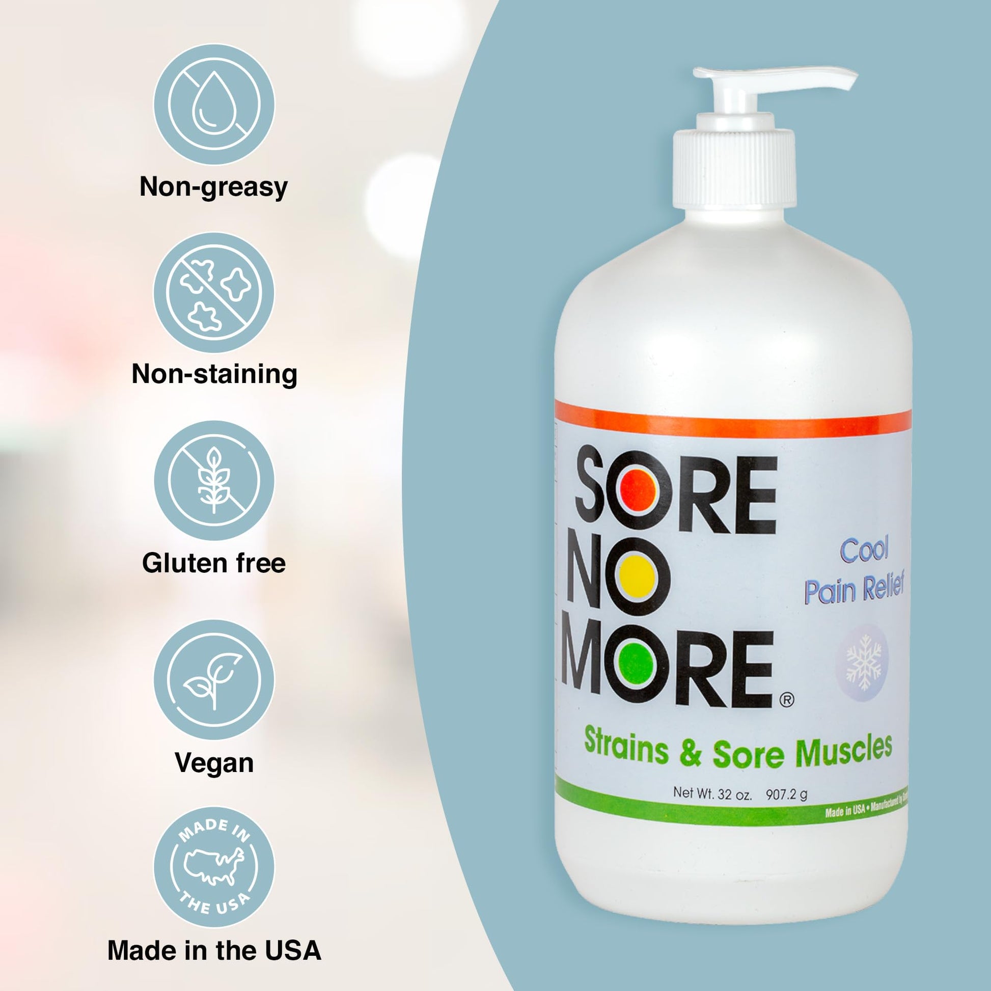 Sore No More Cool Relieving Gel for Aches & Pains in Muscles & Joints associated with Strains, Bruises & Sprains | Absorbs Quickly with a Refreshing Lemon Aroma | 32 oz Bottle with Pump Sore No MoreAu supplements