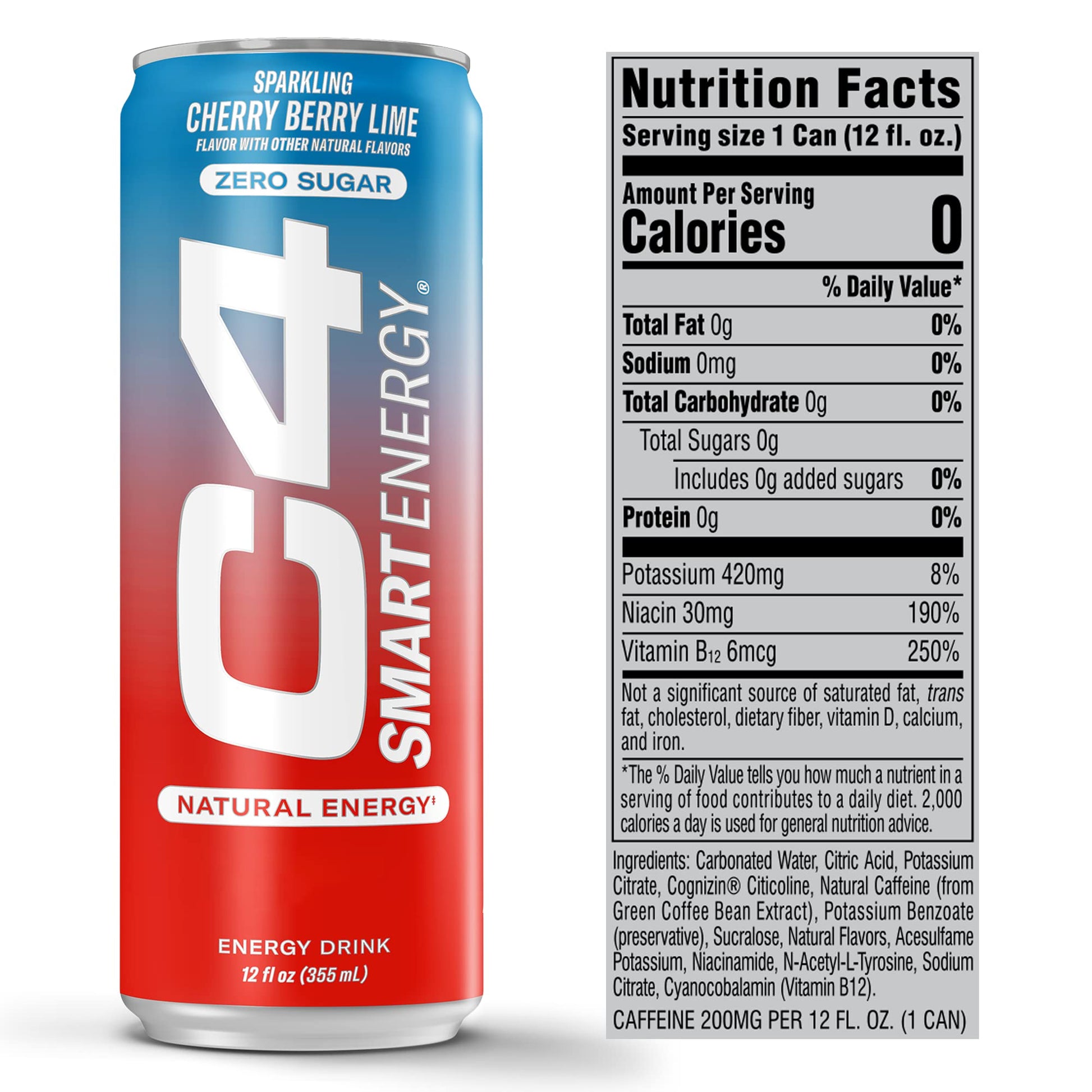 Cellucor C4 Smart Energy Drink - Sugar Free Performance Fuel & Nootropic Brain Booster, Coffee Substitute or Alternative | Cherry Berry Lime 12 Oz - 12 Pack C4Au supplements