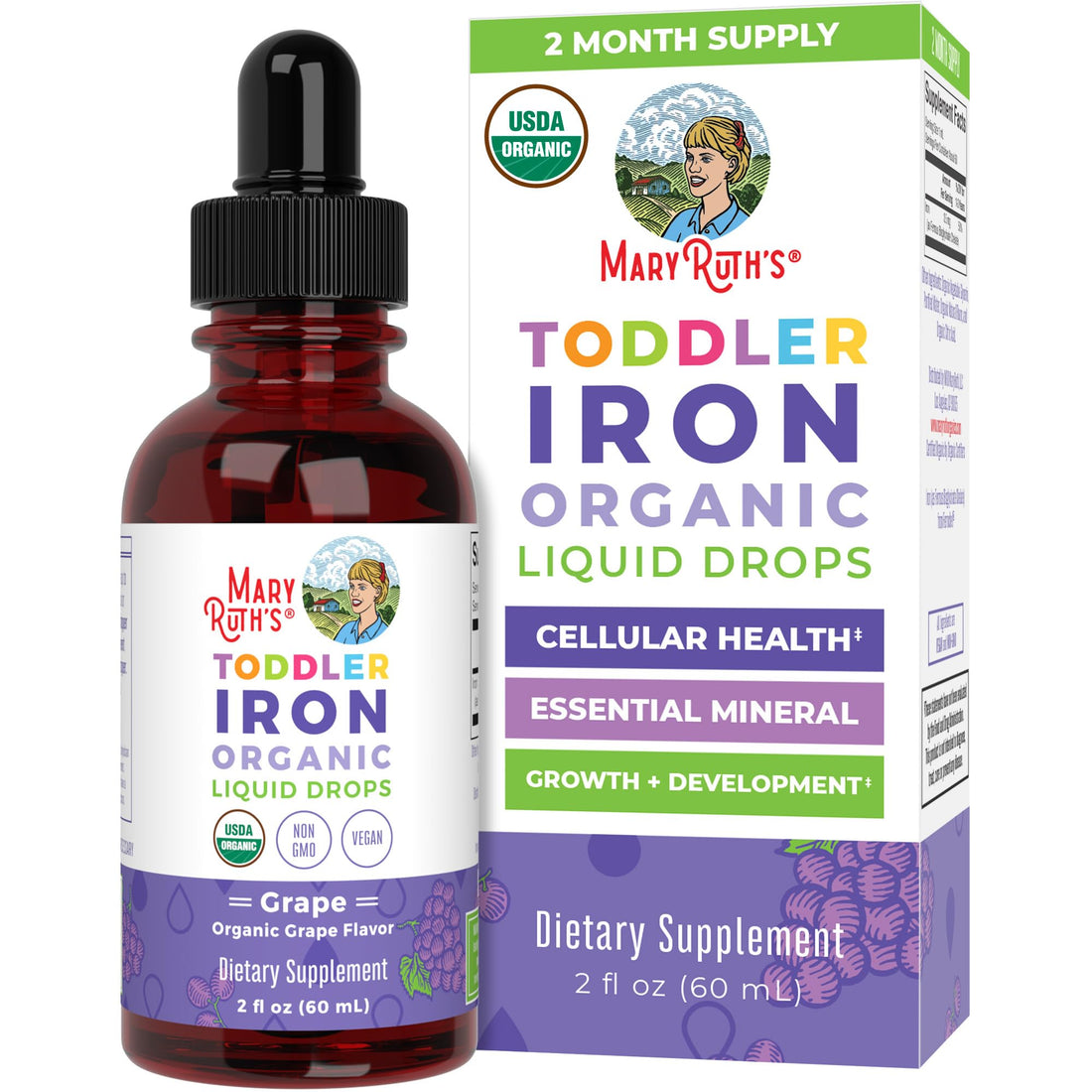 MaryRuth's Iron Supplement for Toddlers | Liquid Iron Supplement for Children Ages 1-3 | Iron Supplement for Iron Deficiency | Ferrochel | Sugar Free | Vegan | Non-GMO | Gluten Free | 2 Fl Oz MARYRUTH'SUS supplements