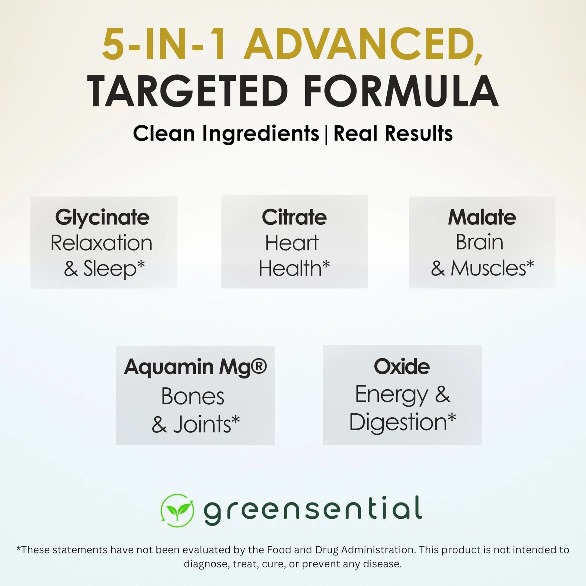 Greensential 5-in-1 Magnesium Complex 500mg | Glycinate, Malate, Citrate, Oxide & Aquamin® | for Sleep, Muscle & Heart Support | High Absorption, Vegan, 120 Capsules Greensentialnz supplements