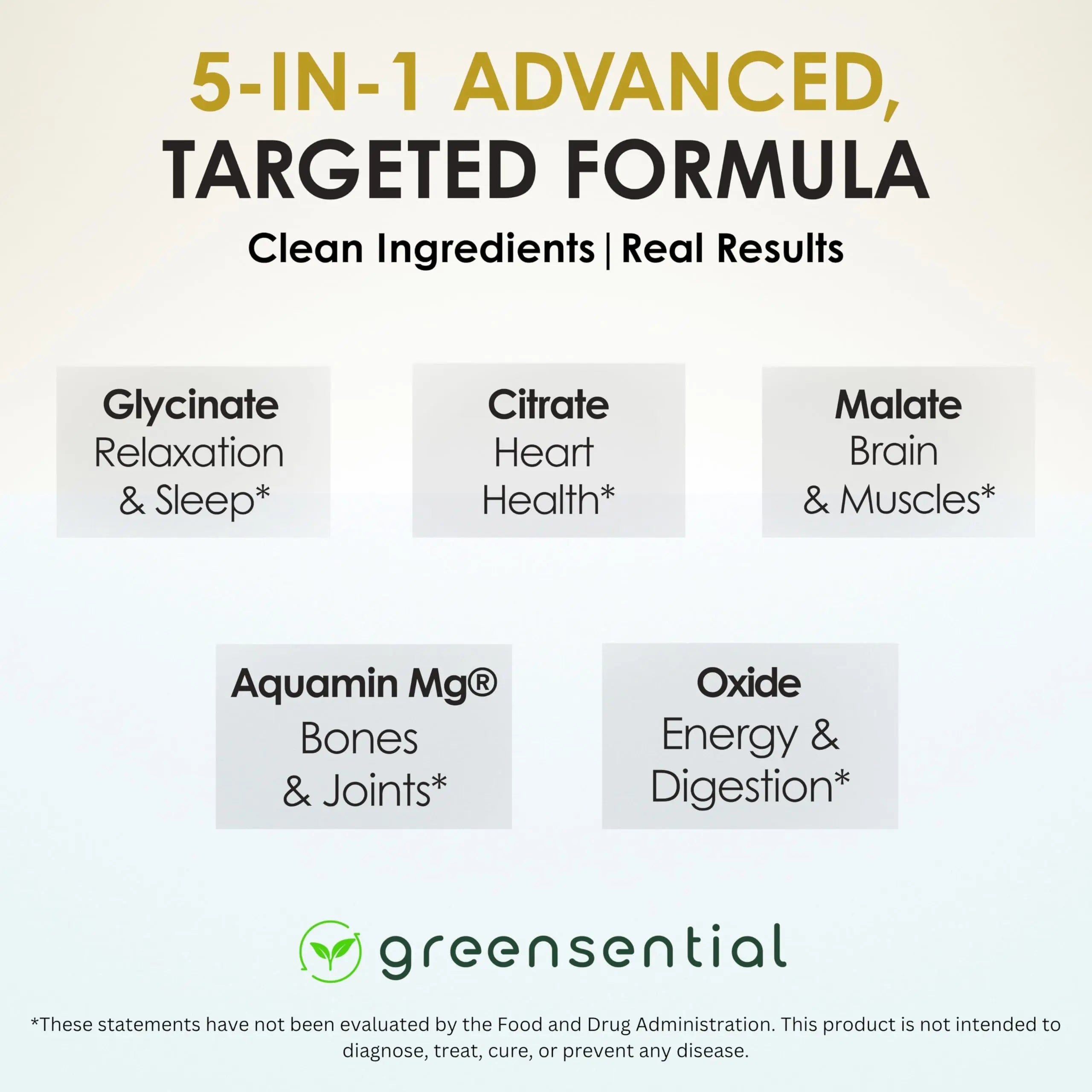 Greensential 5-in-1 Magnesium Complex 500mg | Glycinate, Malate, Citrate, Oxide & Aquamin® | for Sleep, Muscle & Heart Support | High Absorption, Vegan, 120 Capsules Greensentialnz supplements