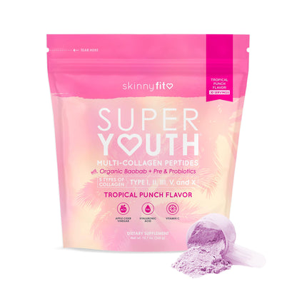 SkinnyFit Super Youth Tropical Punch Multi-Collagen Peptides + Probiotics, Baobab Fiber SkinnyFitUS supplements