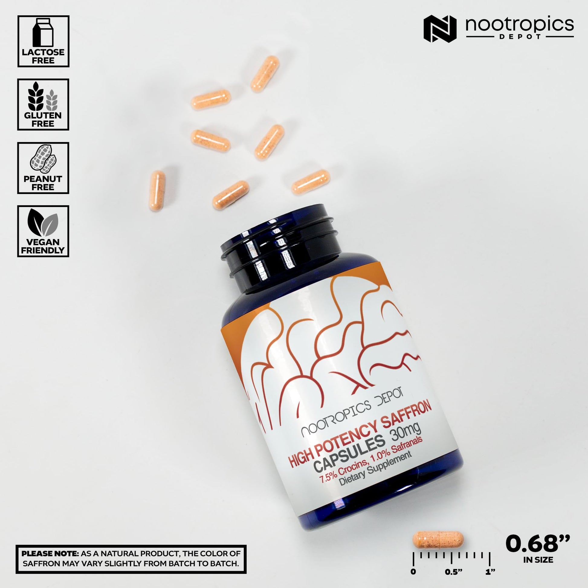 Nootropics Depot High Potency Saffron Extract Capsules | 30mg | Minimum 7.5% Crocins and 1% Safranals | Crocus sativus | 60 ct Nootropics DepotAu supplements