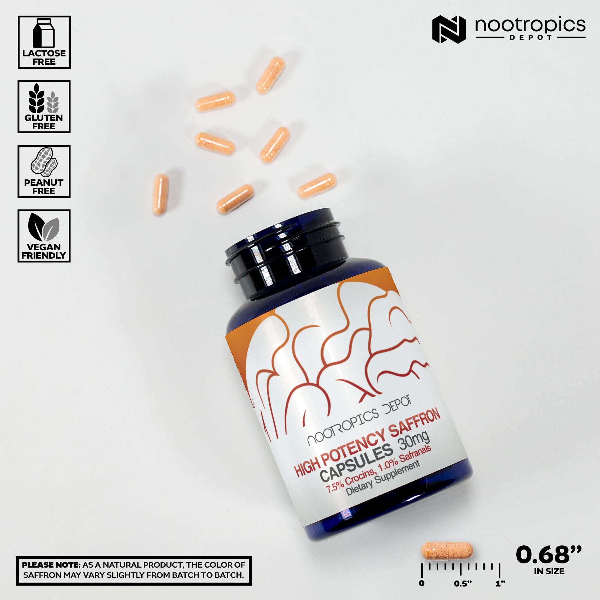 Nootropics Depot High Potency Saffron Extract Capsules | 30mg | Minimum 7.5% Crocins and 1% Safranals | Crocus sativus | 60 ct Nootropics DepotAu supplements