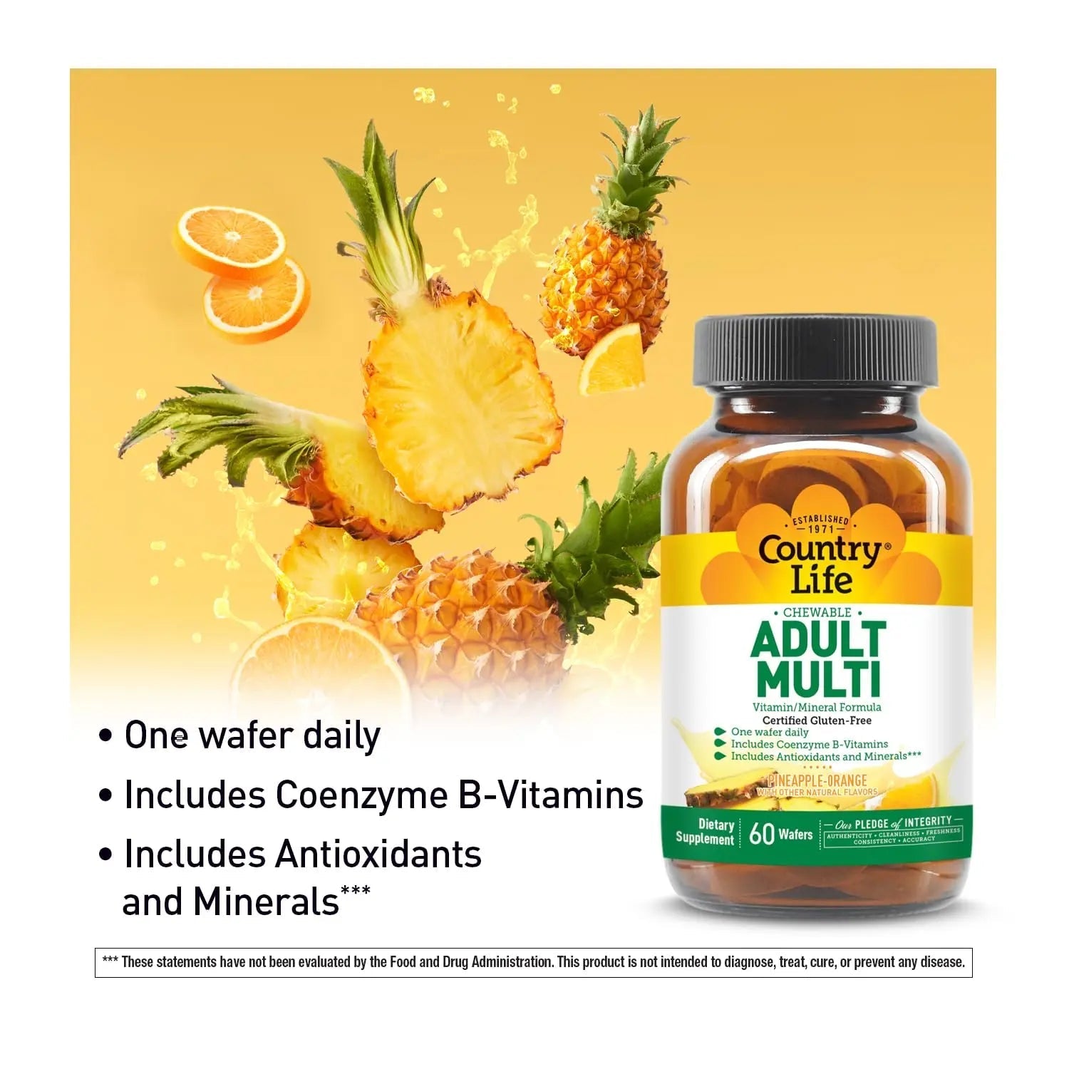 Country Life Adult Chewable Multivitamin with Coenzyme B-Vitamins, Antioxidants, Minerals, Pineapple-Orange Flavor Country LifeAu supplements