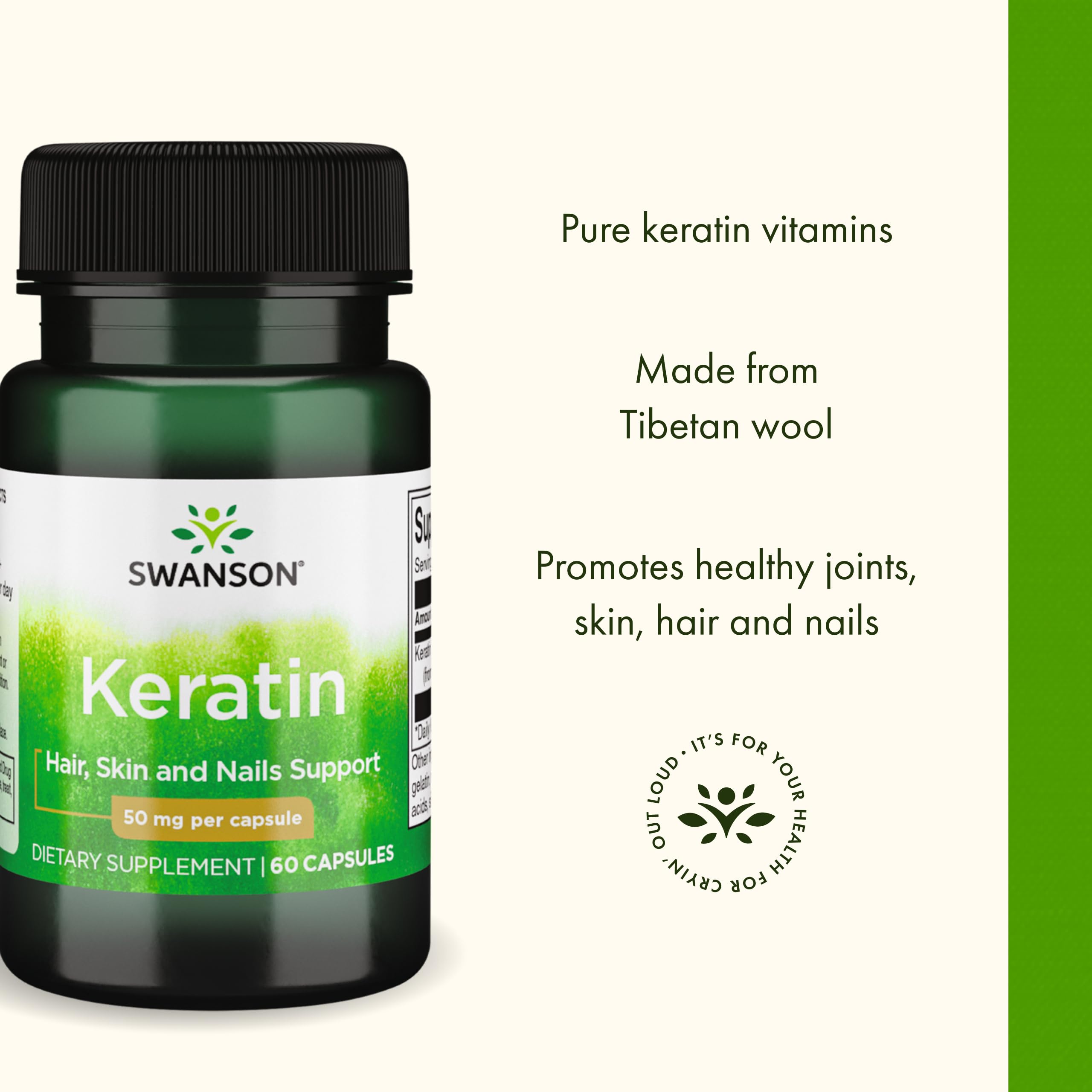 Swanson Keratin (from Tibetan Wool) - Natural Supplement Promoting Healthy Joints, Hair, Skin & Nails - Helps Nourish Healthy Connective Tissues - (60 Capsules, 50mg Each) SwansonAu supplements