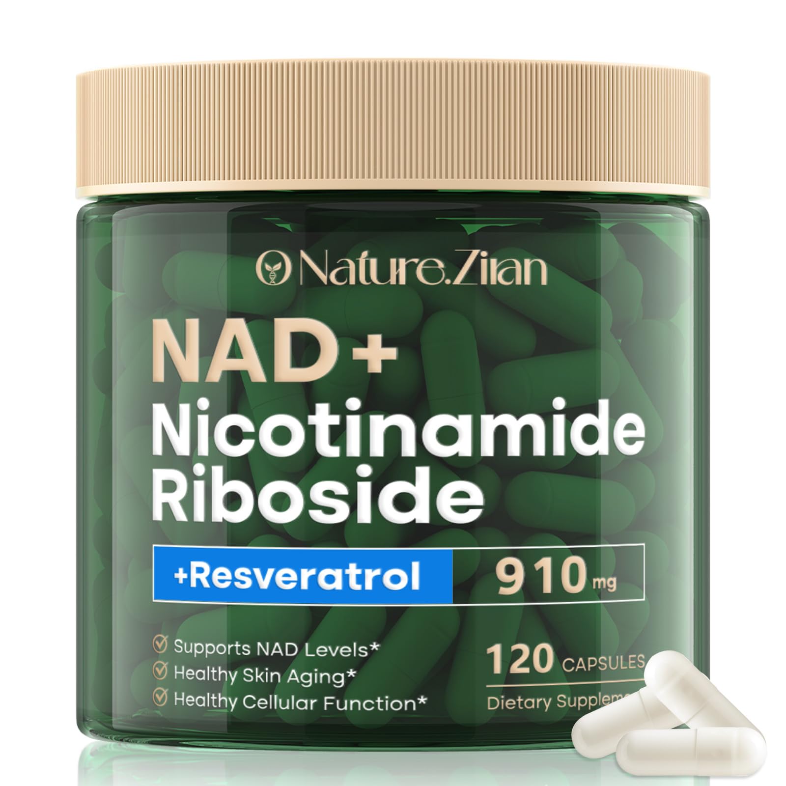 NAD Supplement 120 Capsules, Liposomal Nicotinamide Riboside, Resveratrol, Quercetin, NAD Nicotinamide Riboside Resveratrol 910mg for Women & Men, NAD Supplement for Anti Aging and Cell Regeneration KZUOAu supplements