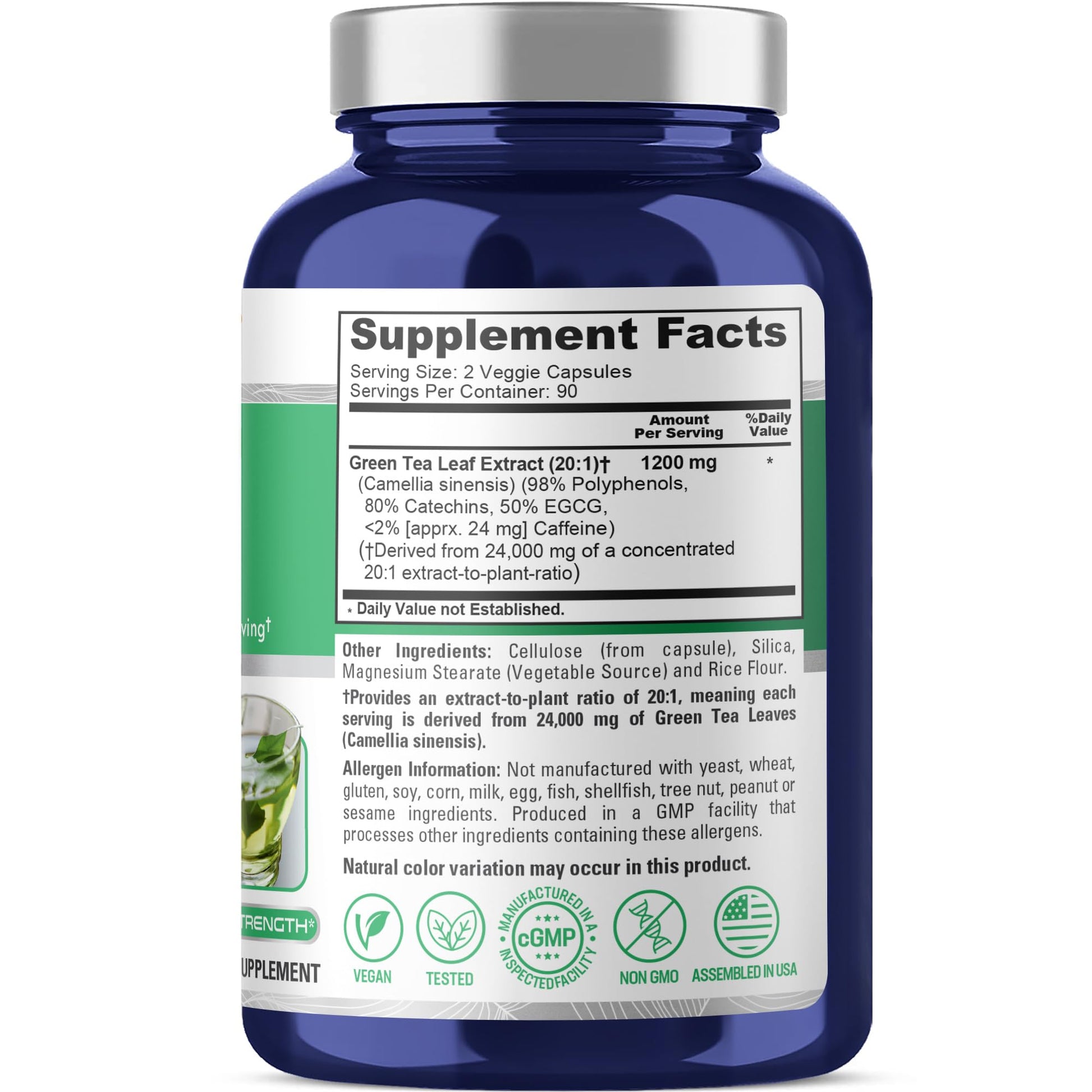 NusaPure Green Tea 20:1 Extract, 1200 mg Equivalent to 24000mg, 180 Vegan Capsules, 50% EGCG, 98% Polyphenols, 80% Catechins NusaPureAu supplements