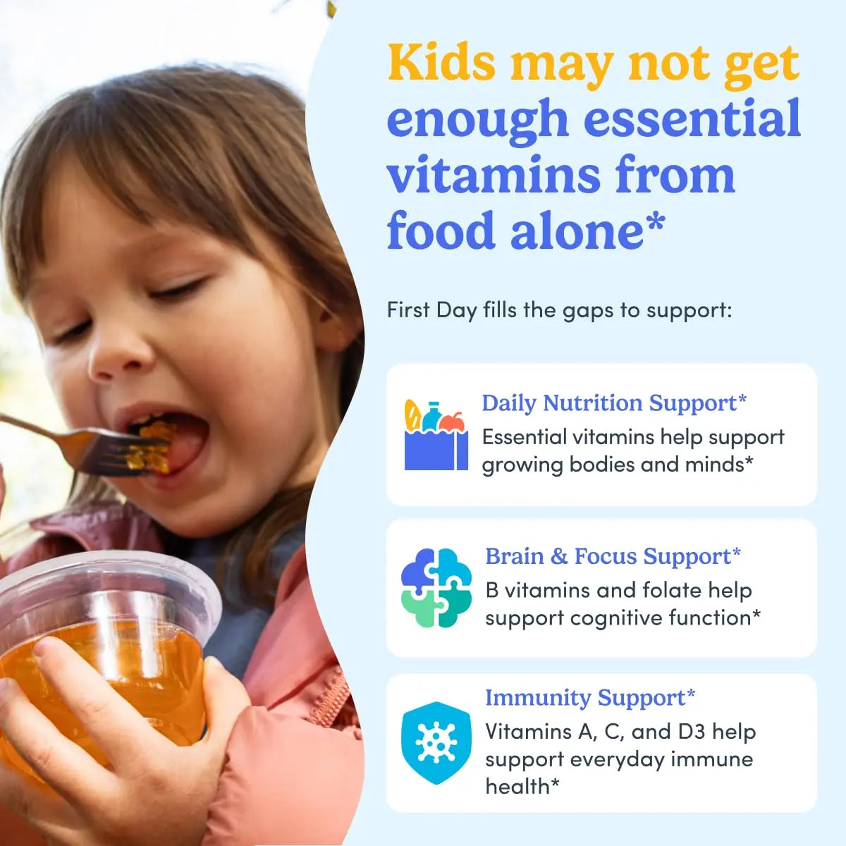First Day Kids Multivitamin Gummies Age 4+, Strawberry & Orange - Kids Vitamins Multivitamin Gummy A C D3 K2 B1 B2 B6 B12 Folate, Immunity & Brain Function FIRST DAYAu supplements