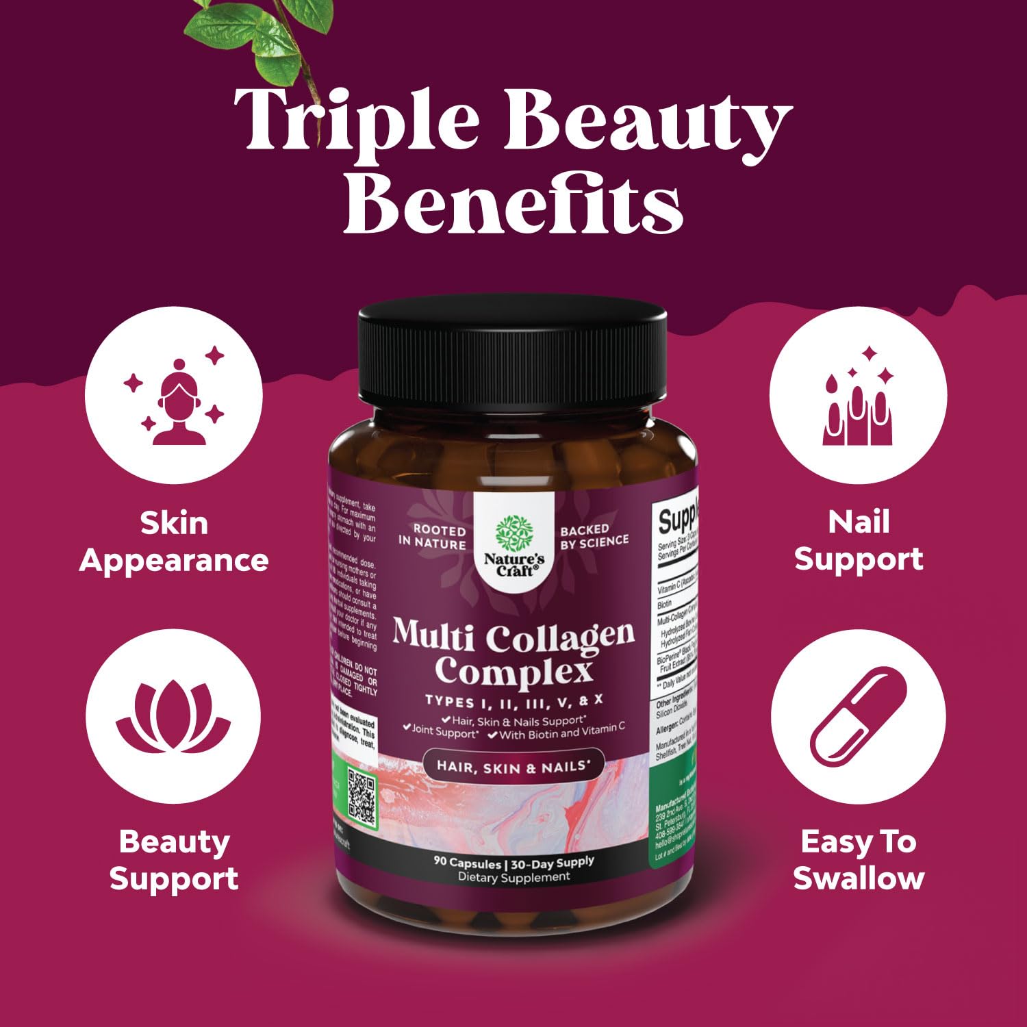 Advanced Multi Collagen Complex - Ageless Multi Collagen Peptides Supplements with Type 1 2 3 5 & X & Biotin for Hair, Skin and Nails Vitamins - Biotin Supplements for Women & Men - 90 Count Natures CraftAu supplements