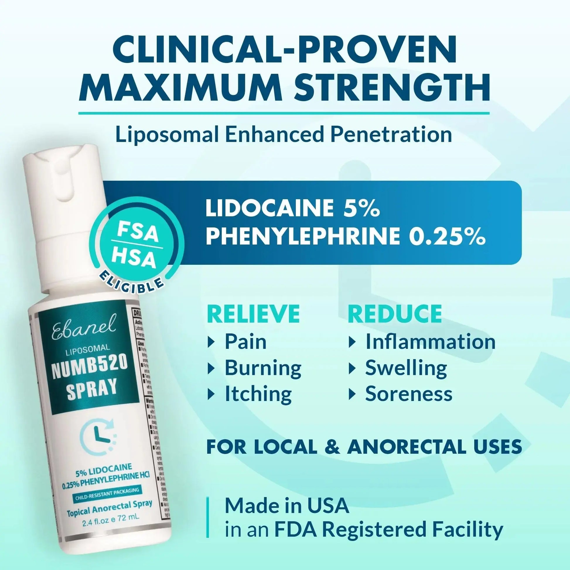 Ebanel 5% Lidocaine Spray Pain Relief Numb520 Burn Itch Relief Numbing Spray for Skin, Topical Anesthetic Postpartum Hemorrhoid Treatment with Phenylephrine for Local and Anorectal Uses EBANEL LABORATORIESAu supplements