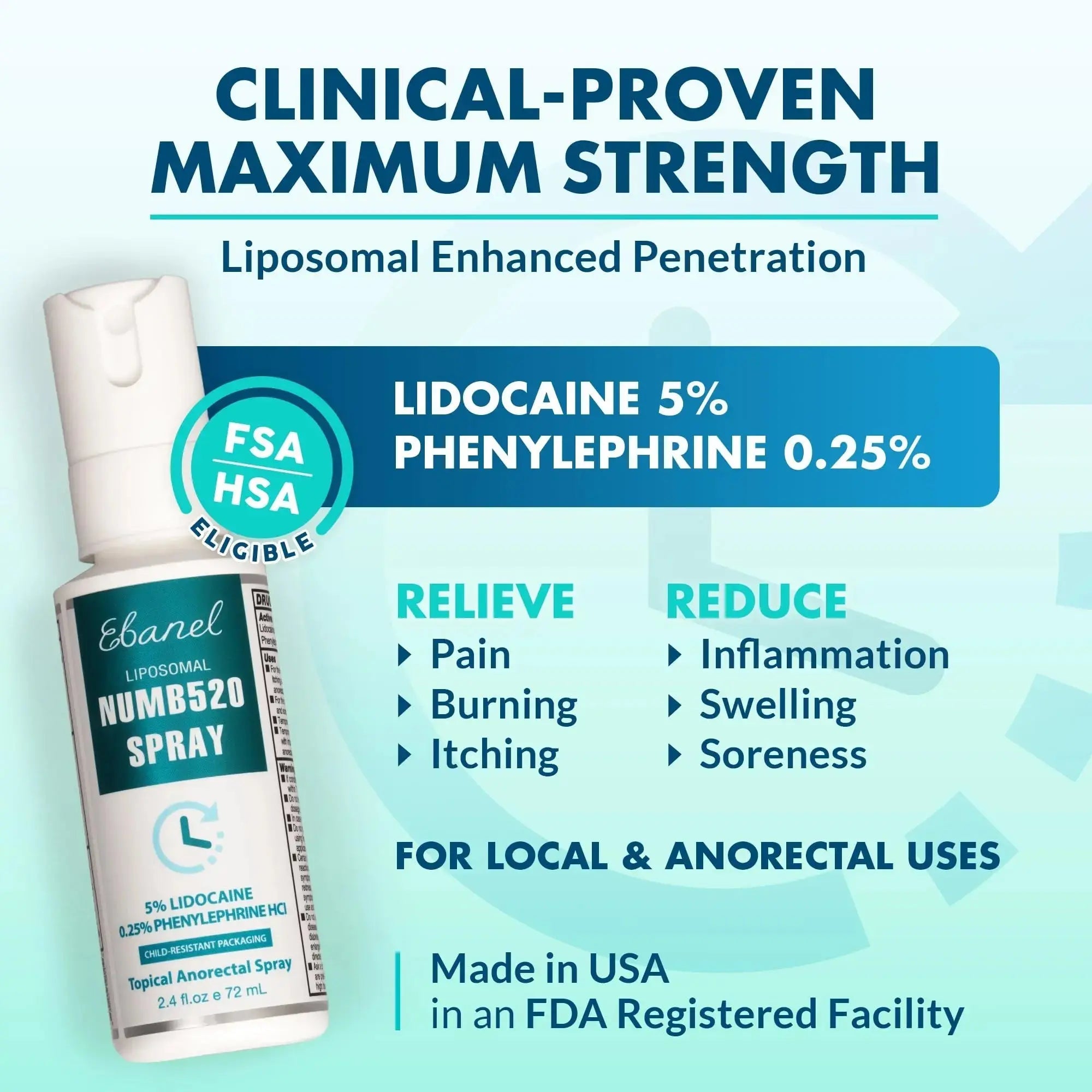 Ebanel 5% Lidocaine Spray Pain Relief Numb520 Burn Itch Relief Numbing Spray for Skin, Topical Anesthetic Postpartum Hemorrhoid Treatment with Phenylephrine for Local and Anorectal Uses EBANEL LABORATORIESAu supplements