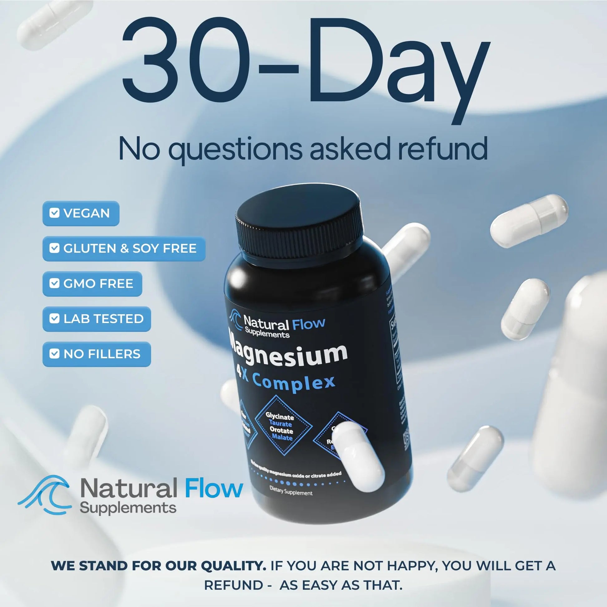 Natural Flow 4X Magnesium Supplement, Magnesium Glycinate, Taurate, Malate, Orotate Complex, Calm Sleep and Cramp Support Blend, No Mag Citrate or Oxide, 120 Capsules Natural Flow Supplementsnz supplements