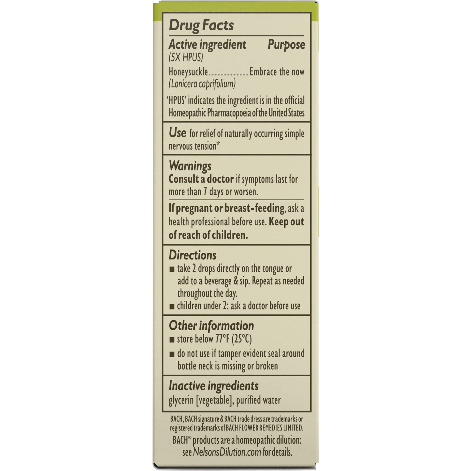 Bach Original Flower Remedies, Honeysuckle for Embracing The Now (Non-Alcohol Formula) BachAu supplements