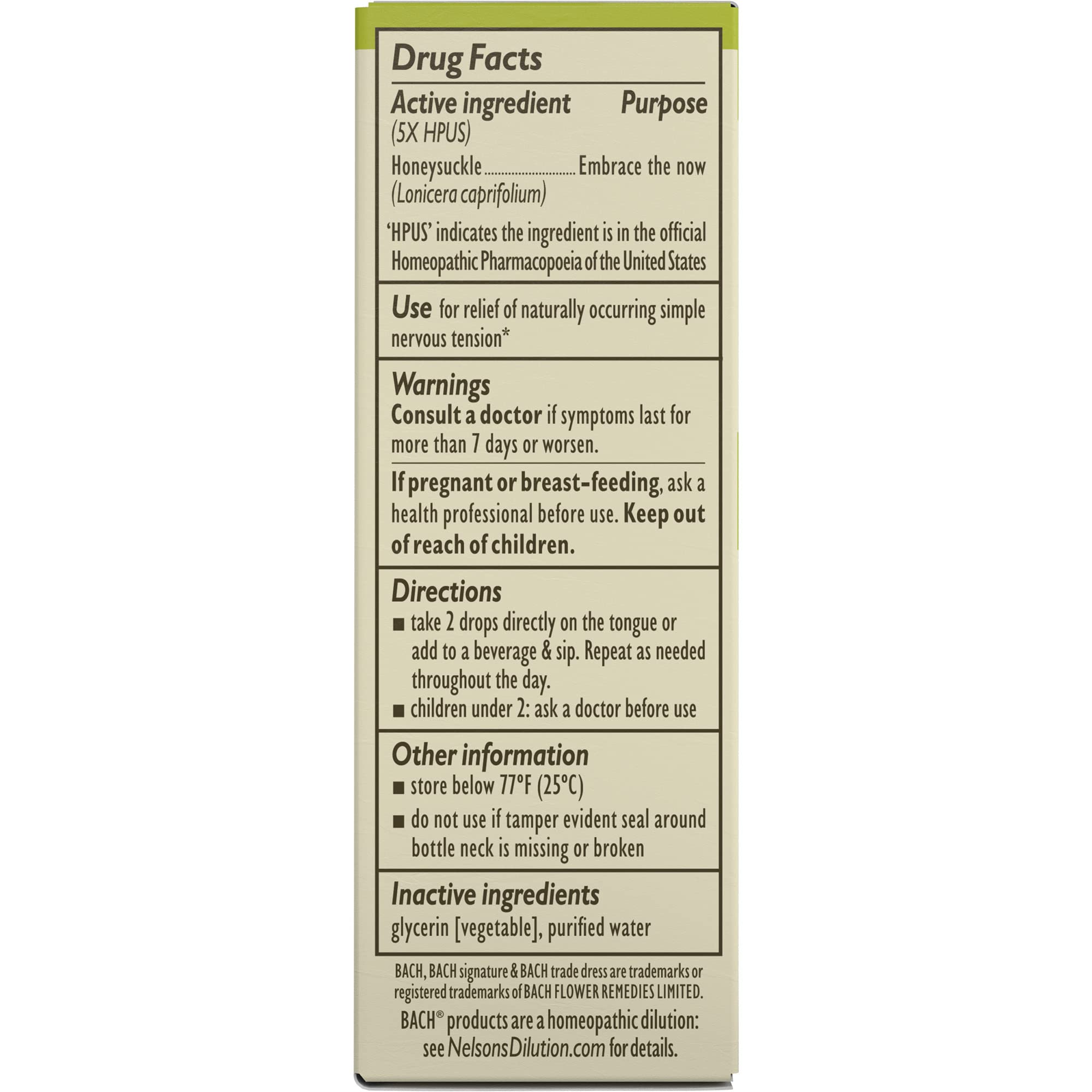 Bach Original Flower Remedies, Honeysuckle for Embracing The Now (Non-Alcohol Formula) BachAu supplements