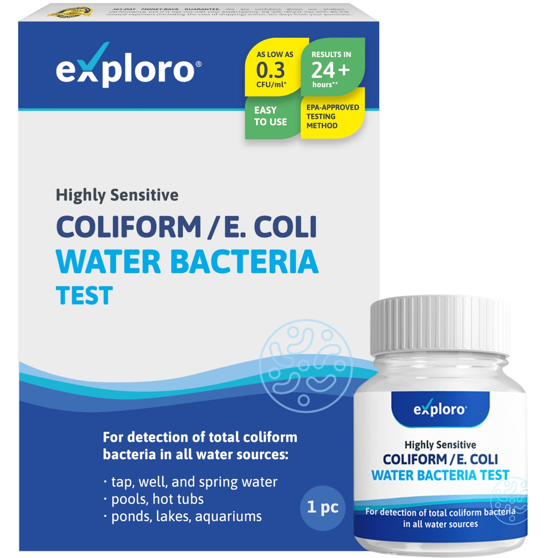 Exploro® Bacteria Water Test Kit, Pond Water Test Kit, Pool Water Testing Kit, Water Testing Kits for Drinking Water for Coliform (E. coli), EPA Approved Pool Test Kit (1 Pack) ExploroAu supplements