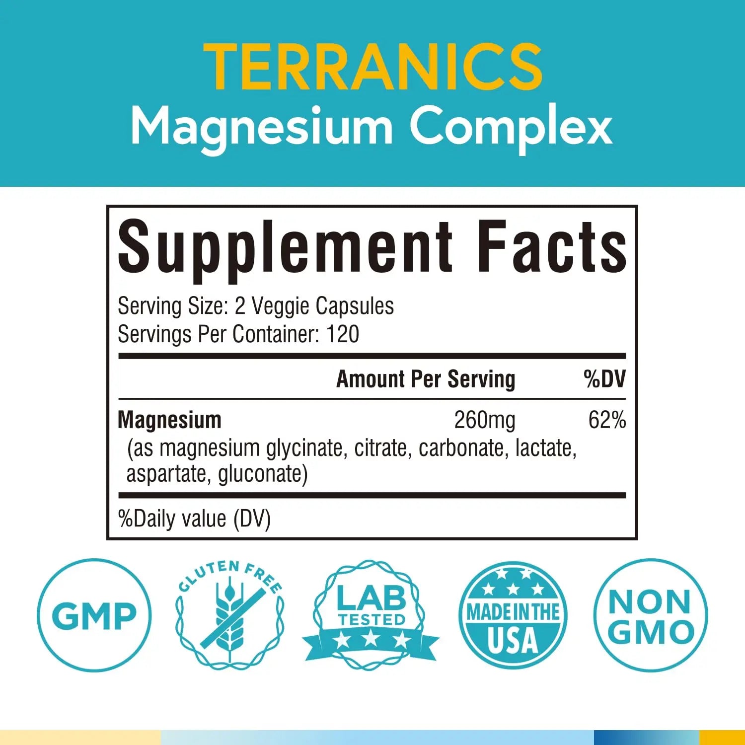Terranics Magnesium Complex, 6-in-1, High Absorption, Glycinate, Citrate, Aspartate, Gluconate, Calmness, Heart, Bone, 240 Capsules, Non-Buffered Terranicsnz supplements