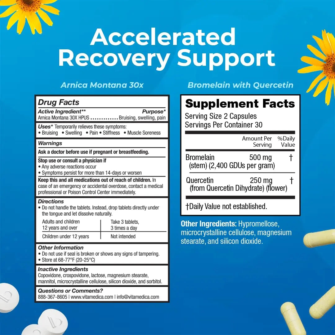 VitaMedica | Arnica Montana 30X and Bromelain with Quercetin Bundle | Arnica Montana | Bromelain | Quercetin | Recovery Bundle | Plant Based | Made in USA VitaMedicaAu supplements