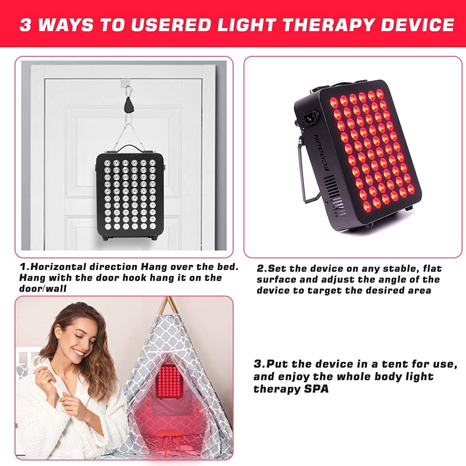 Red Light Therapy Device - Near Infrared Light Therapy with Timer, 60 Clinical Grade LEDs ECOGUNAu supplements