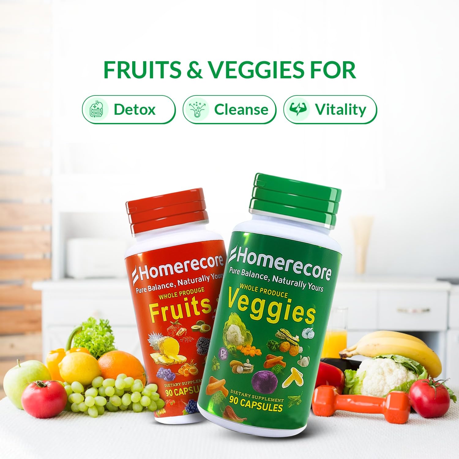 HOMERECORE Whole Food Fruits & Veggies Supplement Plant-Based, Vegan, Gluten-Free, Soy-Free No Fillers Natural Superfoods Boost Energy & Immune System for Men & Women 90 Fruit & 90 Veggie Capsules HOMERECOREAu supplements