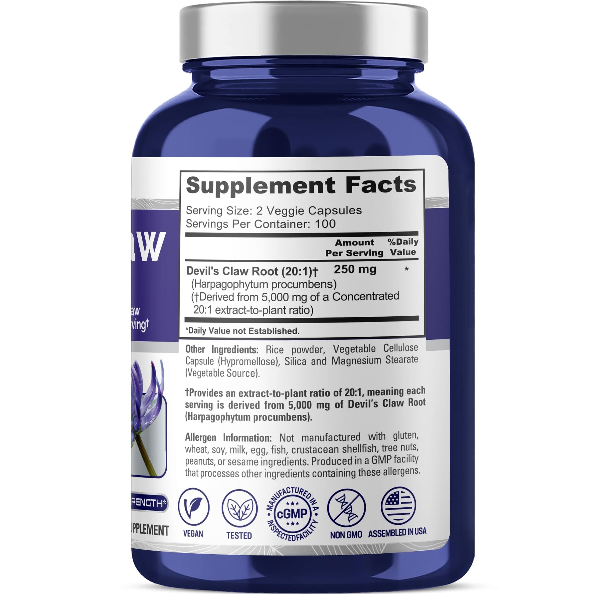 NusaPure Devil's Claw 20:1 Extract, 250 mg Equivalent to 5000mg, 200 Veggie Capsules, Concentrated Root Extract, Devils Claw Herbal Supplement, Non-GMO, Vegan Supplement NusaPureAu supplements